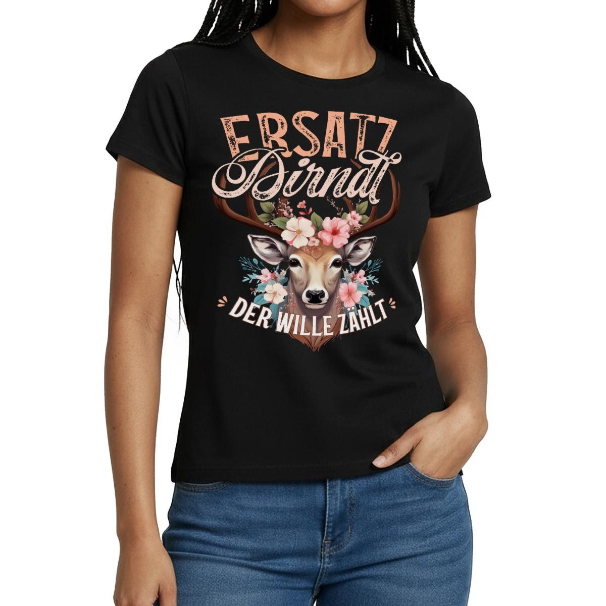 Spreadshirt T-Shirt Ersatz Dirndl Tracht Frauen T-Shirt (1-tlg) Slim Fit, fällt klein aus