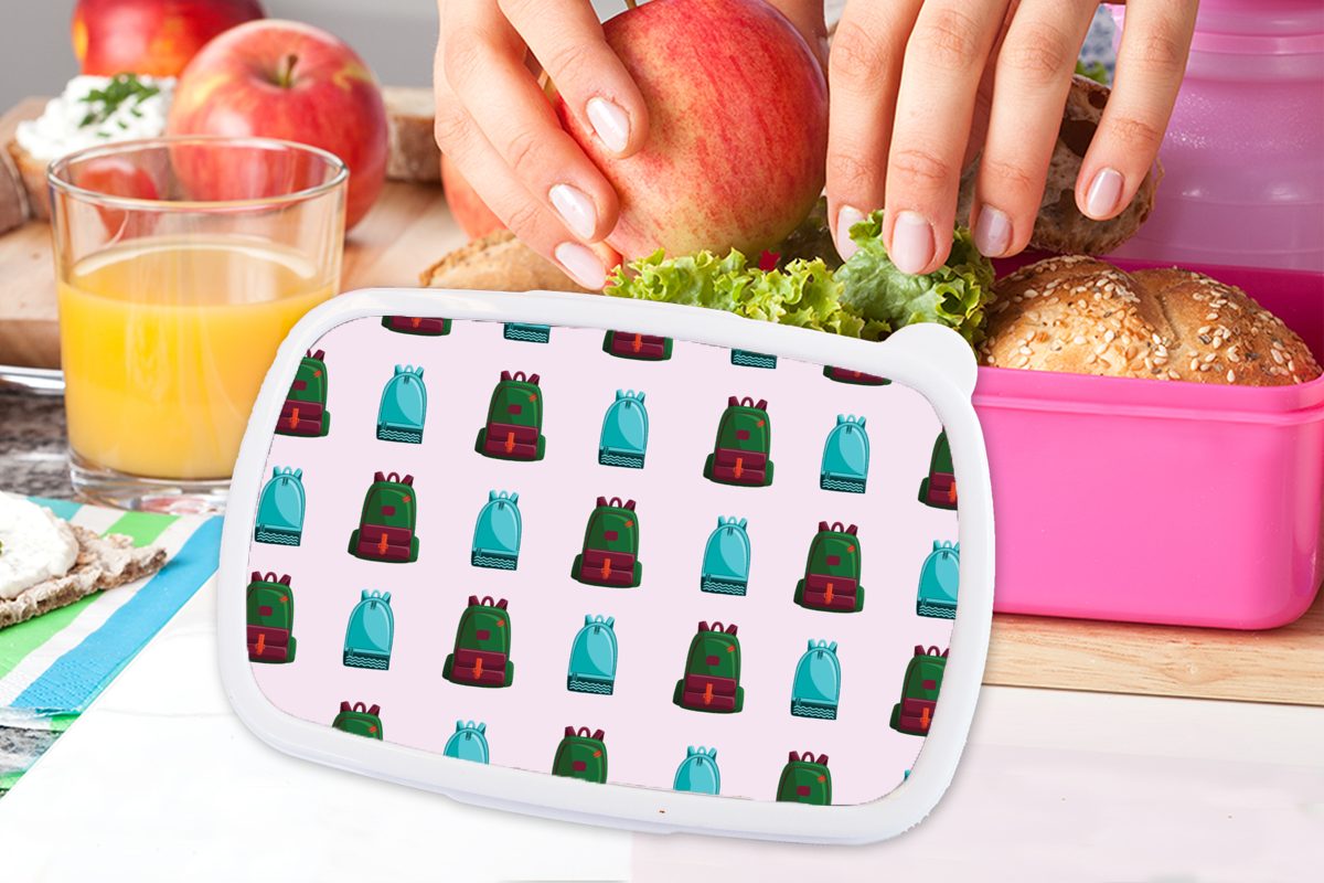 MuchoWow Lunchbox Rucksack - Erwachsene, Retro Brotbox rosa Pastell, (2-tlg), für Muster Snackbox, Kunststoff, - Kunststoff Kinder, Mädchen, - Brotdose
