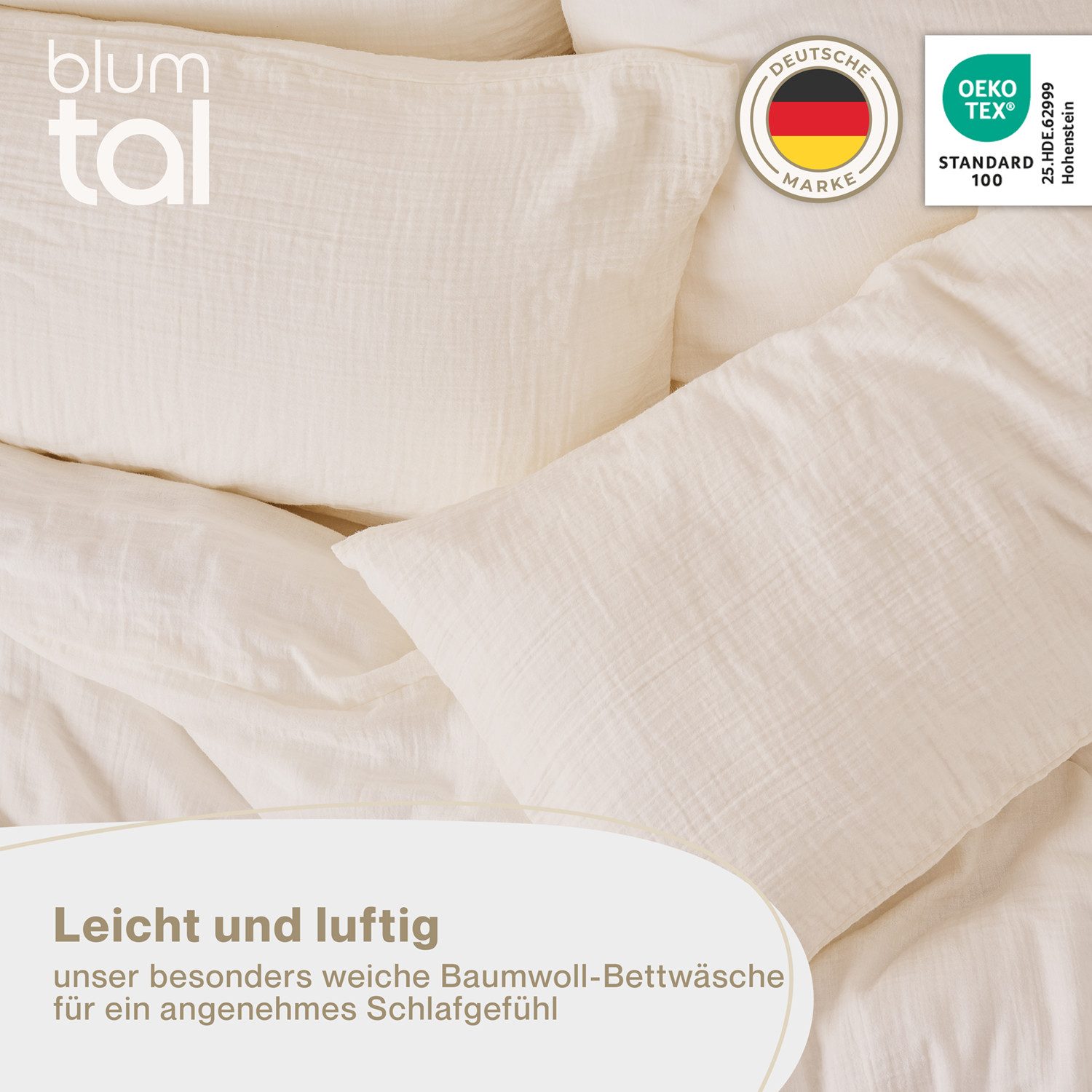Blumtal Bettwäsche Musselin 100% Baumwolle im Set, Kopfkissenbezug & Deckenbezug, 3 teilig – Bild 2 von 5
