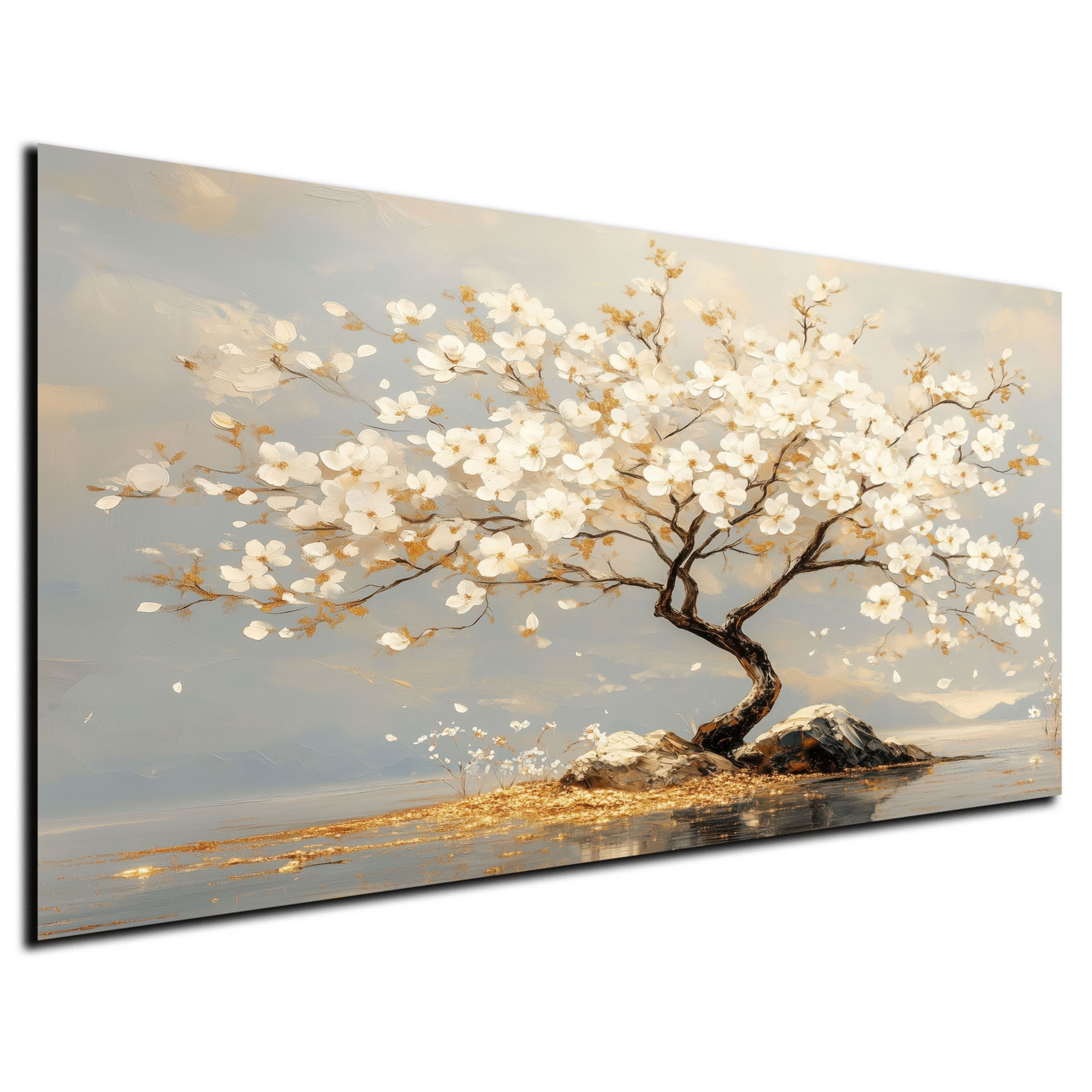 DARO Design Leinwandbild Modern Abstrakt Wandbilder XXL Wandbild Wand Deko Leinwand Bilder, (Baum mit Blüten - Bild groß Wohnzimmer Schlafzimmer Küche Esszimmer Einteilig Querformat Fotodruck Leinwände Wanddeko Abstrakte Kunst Boho), 84x56 cm