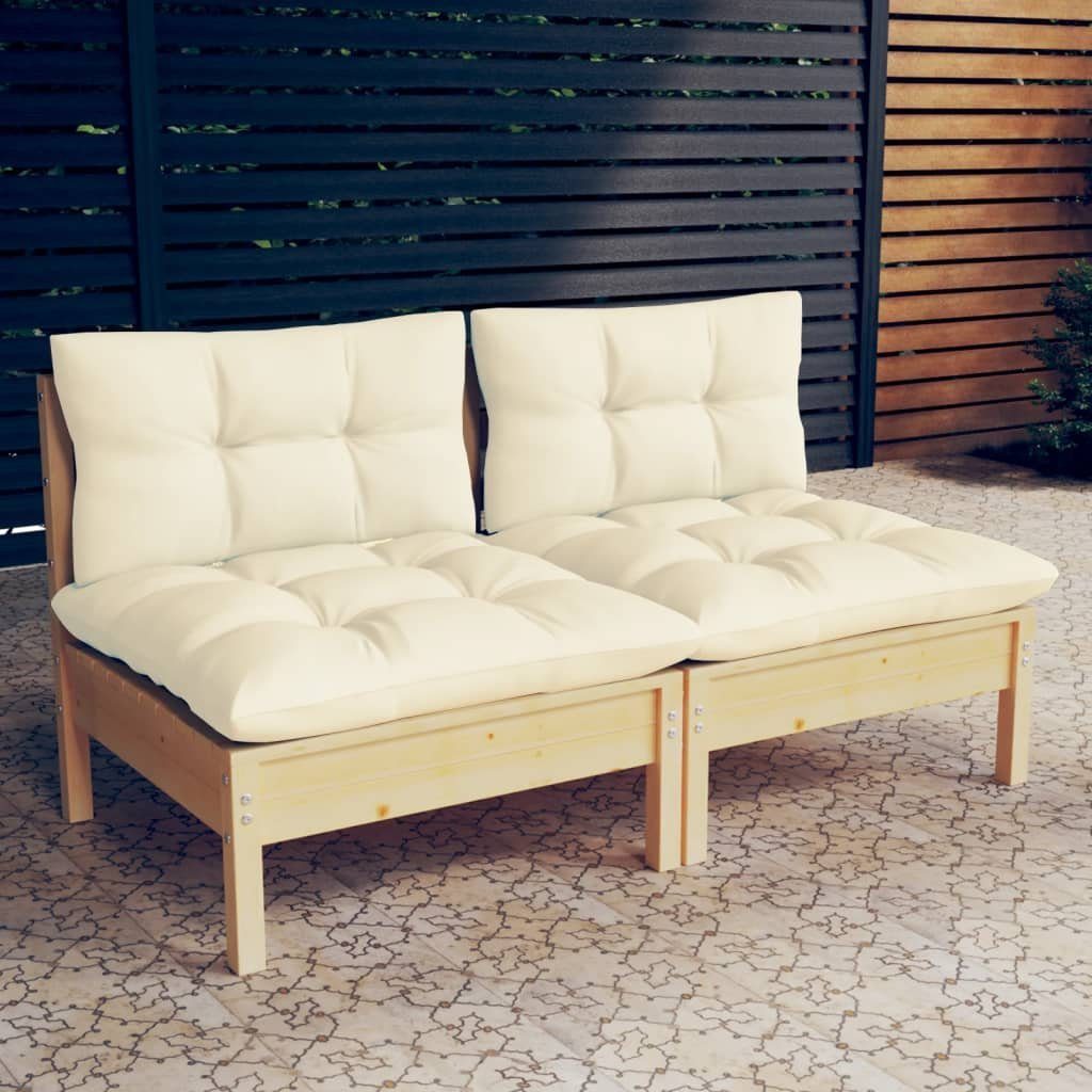 vidaXL Loungesofa 2-Sitzer-Gartensofa mit Creme Kissen Massivholz Kiefer, 1 Teile Braun und Creme