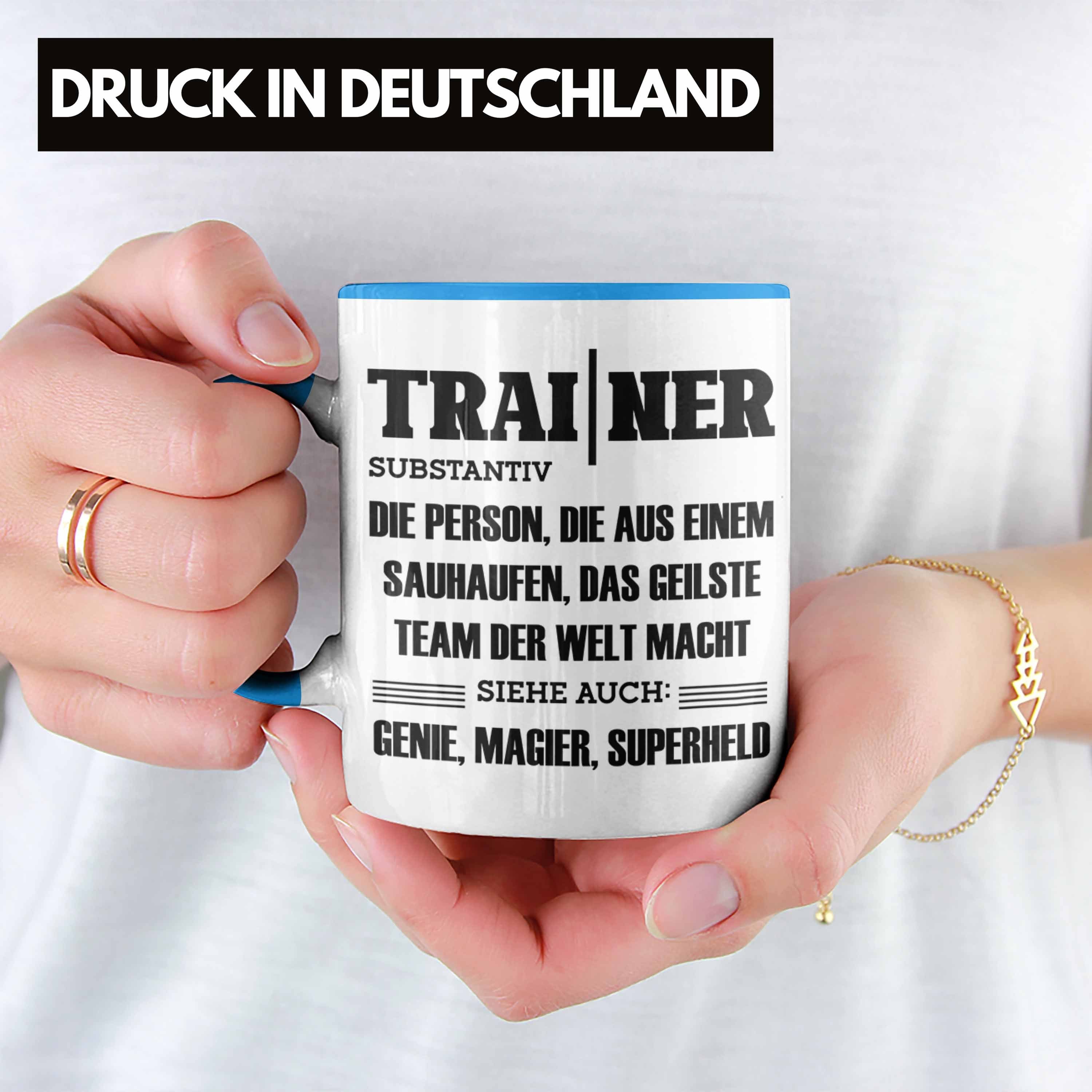 Geschenk Geschenkidee Bester Trendation Blau Spruch Tasse Tasse Coach Trainer