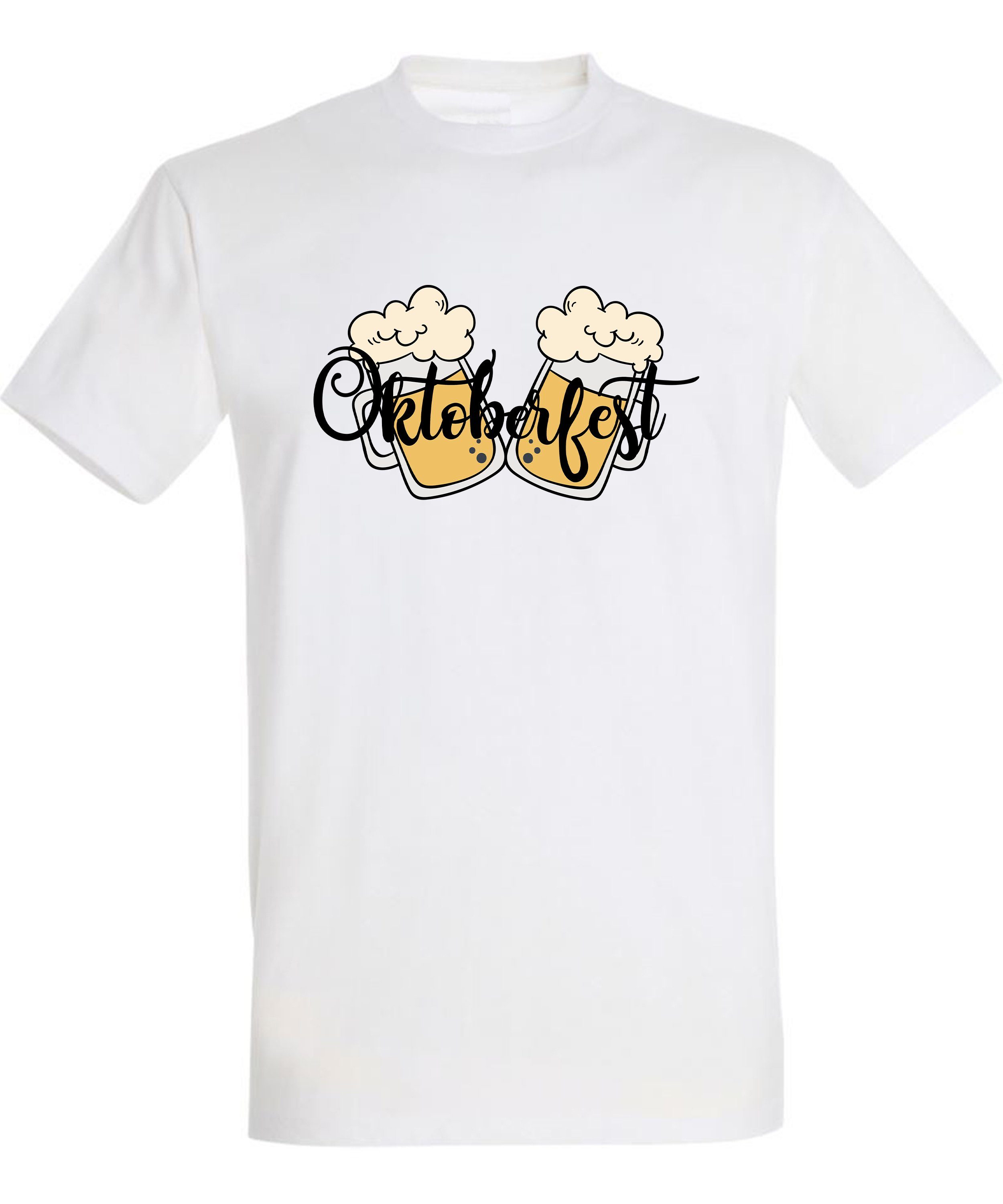 Baumwollshirt Fit, Oktoberfest Trinkshirt Herren Aufdruck mit T-Shirt Party T-Shirt Regular weiss - Biergläser 2 MyDesign24 i326 Shirt