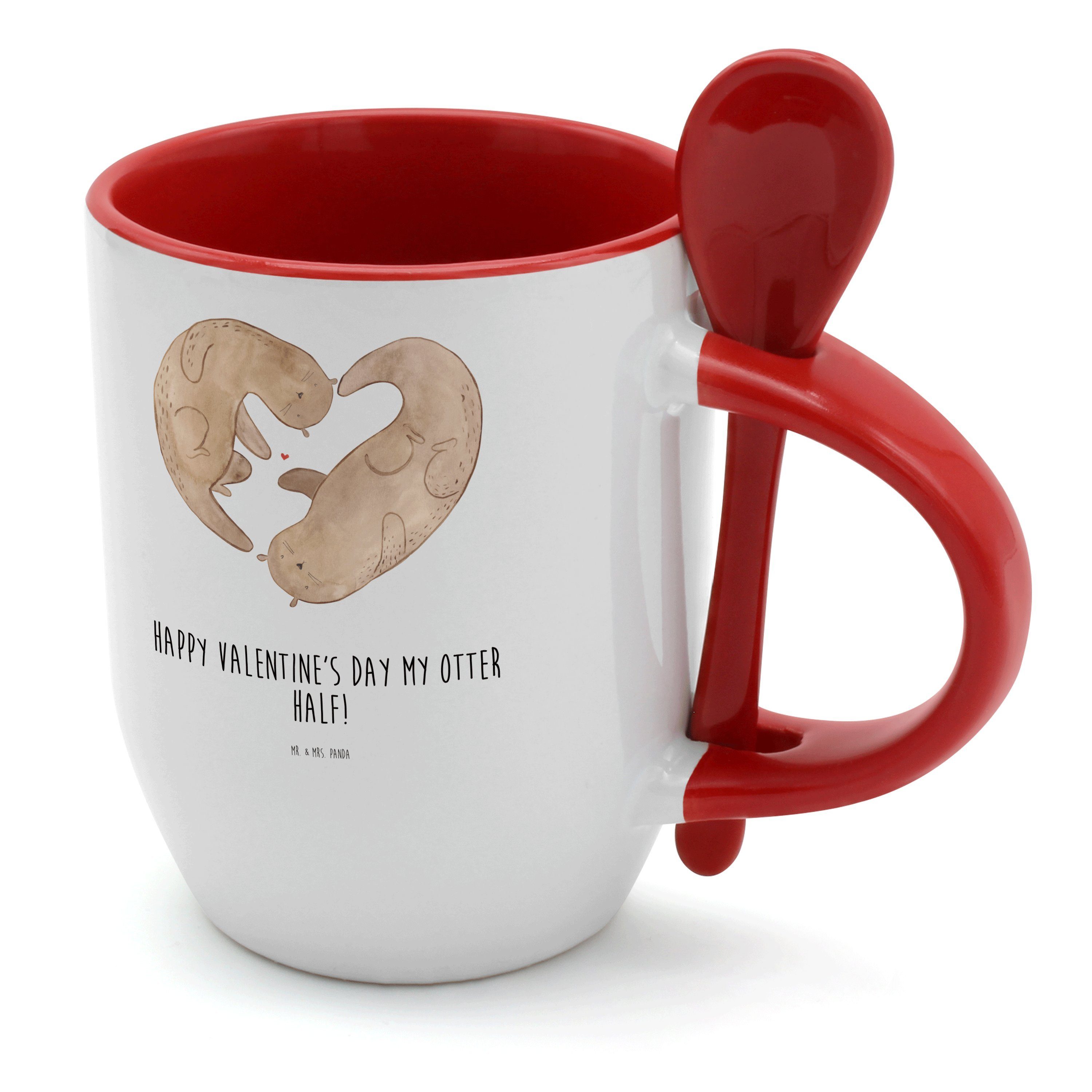 Mr. & Mrs. Panda Tasse Otter Valentine - Weiß - Geschenk, Valentinstag, Tasse, Kaffeebecher, Keramik
