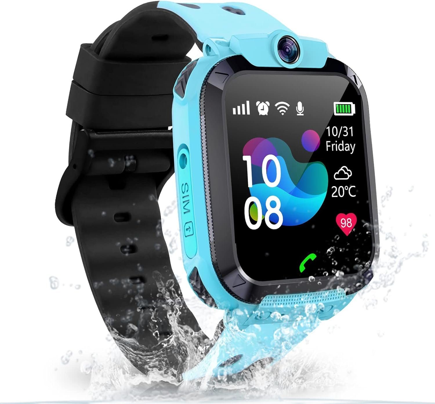 Kesasohe Smartwatch (1,44 Zoll, iOS Android), Kinder GPS Intelligente Uhr  Wasserdicht Telefon IP68 SOS Spiel Kamera