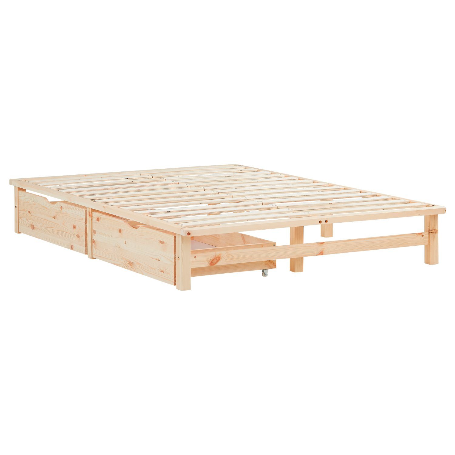 Homestyle4u Holzbett Doppelbett 140x200 inkl Lattenrost 2xBettkasten Palettenbett Natur