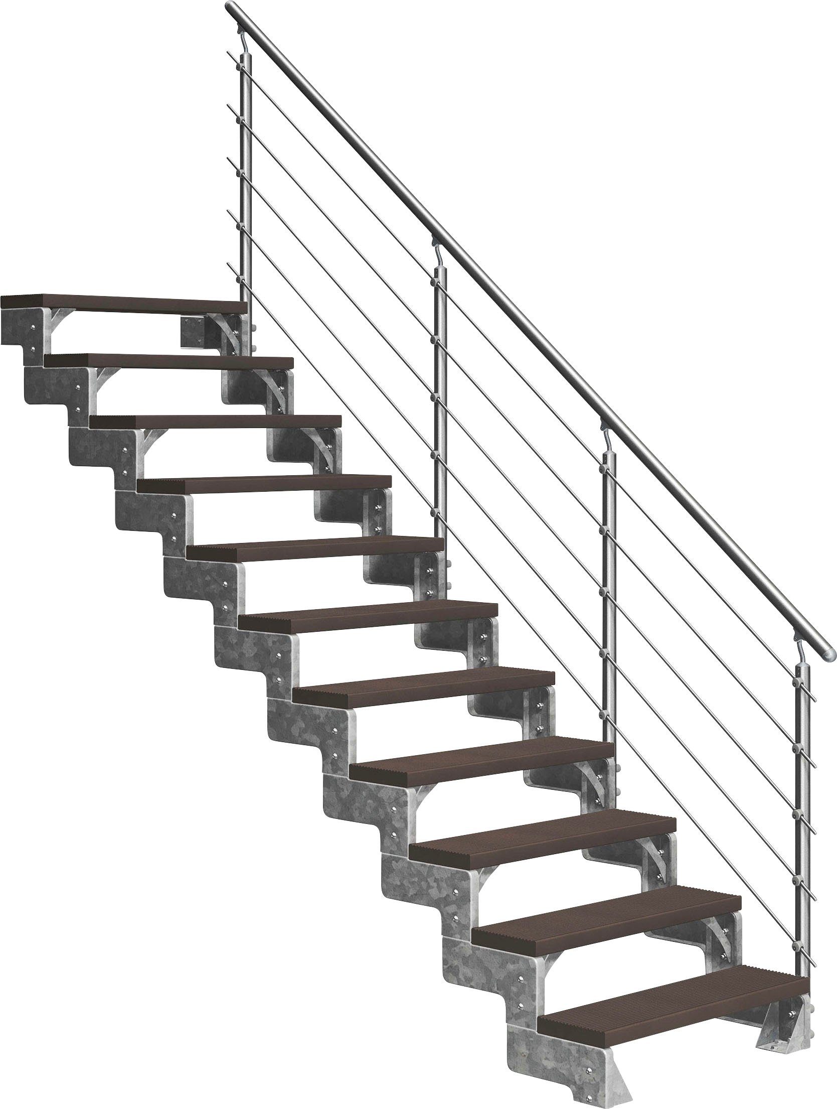 Stufen inkl. Alu/Metall/ES TRIMAX®-Stufen Gardentop, 11 offen, einseitigem 242 Außentreppe dunkelbraun, für bis cm, Geschosshöhen Dolle