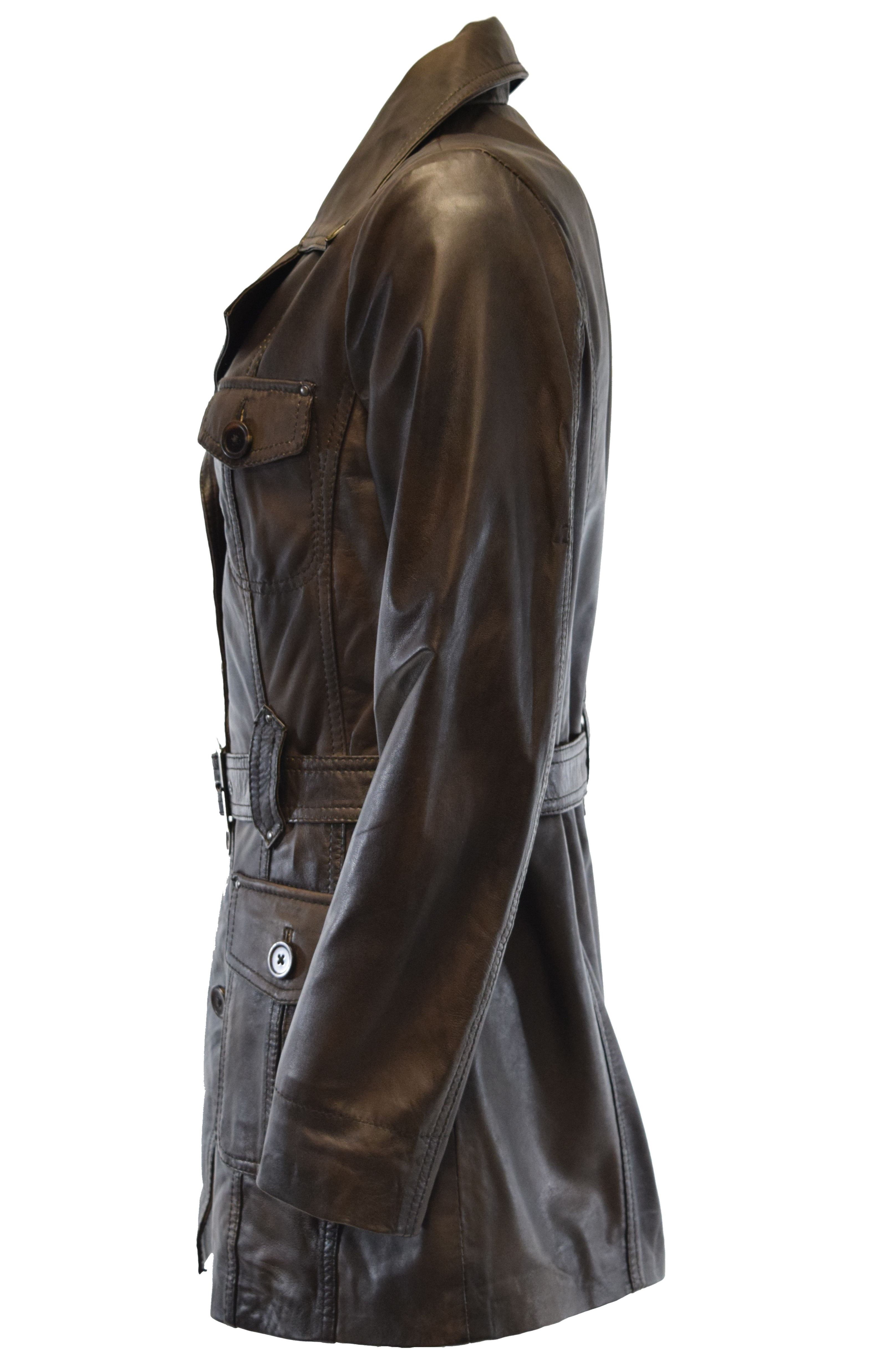 Zimmert Leather Ledermantel Sabina mit Ledergürtel, Brusttaschen, Schwarz, Braun, Cognac – Bild 3 von 5