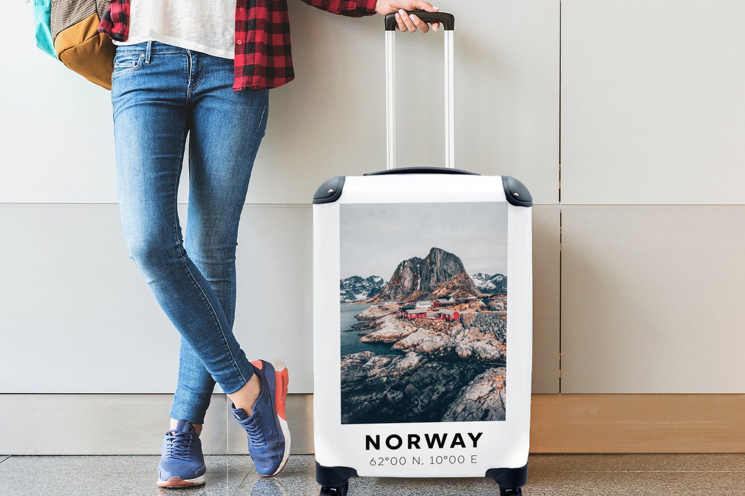 rollen, Rollen, Reisekoffer Bergen - Trolley, Ferien, Reisetasche mit Skandinavien, - MuchoWow Handgepäck Norwegen Handgepäckkoffer für 4