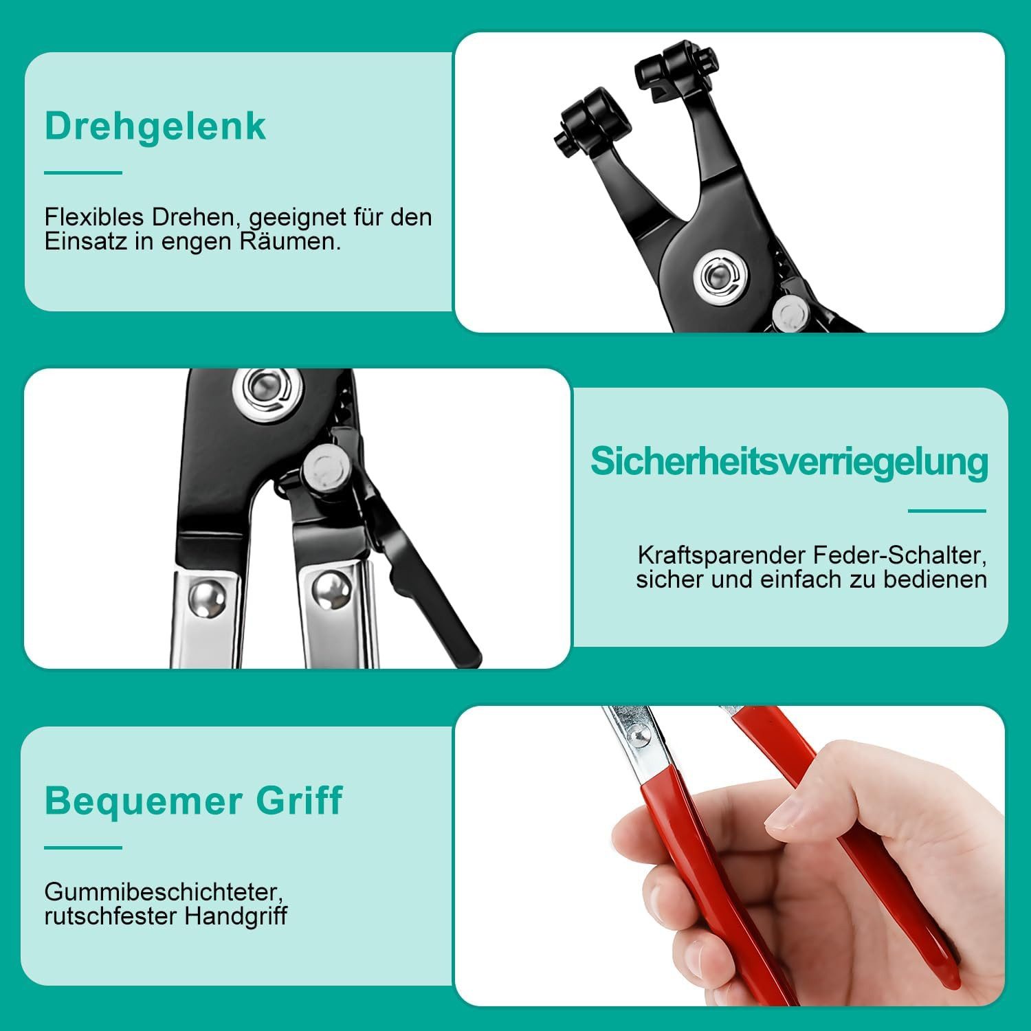 AFKSMILE Schlauchschelle 130 Stück Einohr-Schlauchschellen Edelstahl mit Schlauchklemmzange, (130-St), (6–25 mm)Federbandschellen Klemmen für Kraftstoffleitung  – Bild 5 von 5