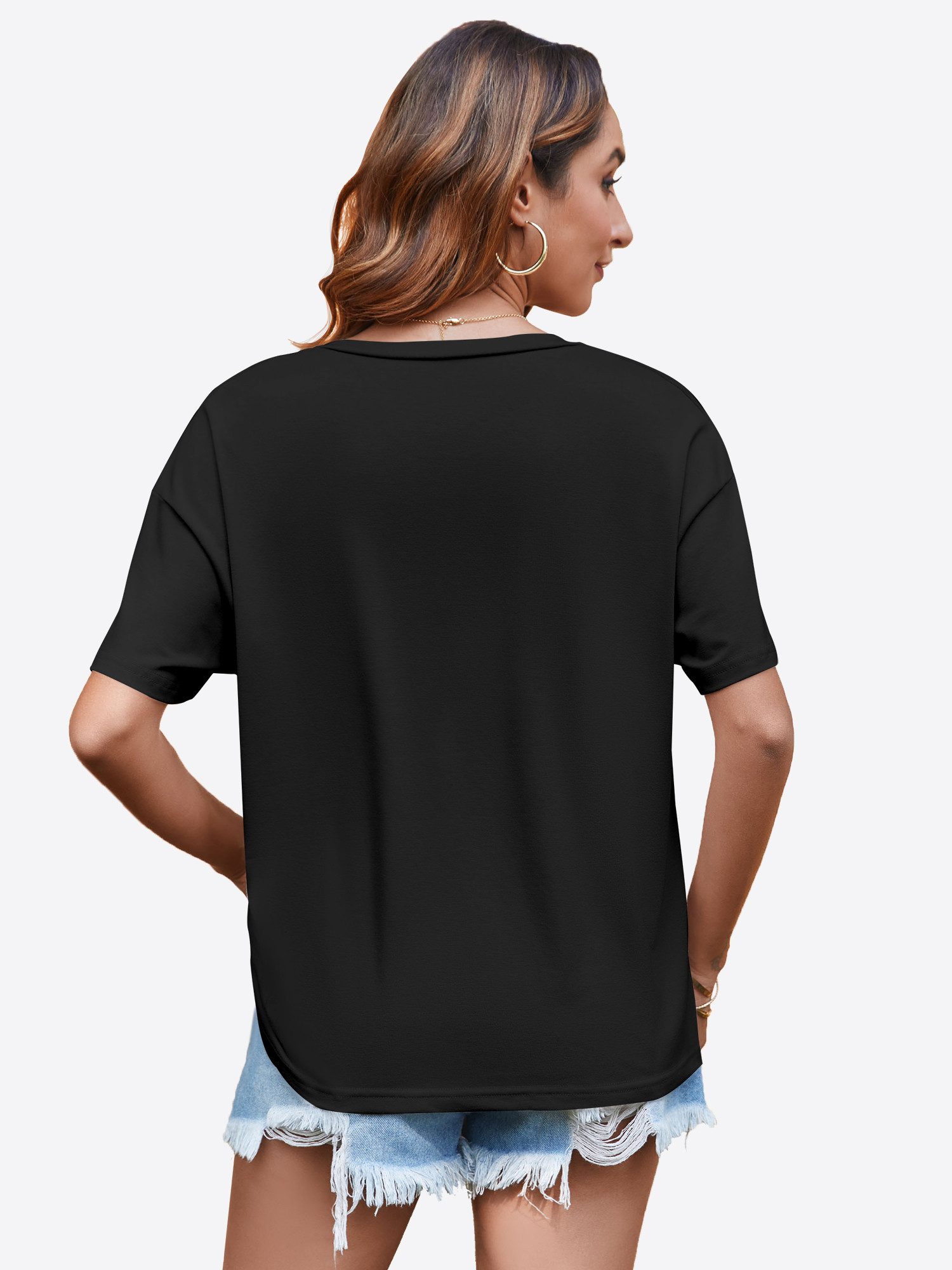Imily Bela T-Shirt Damen Freizeit Kurzarmtop (Packung, 1-tlg., 1per-Pack) Einfarbig
