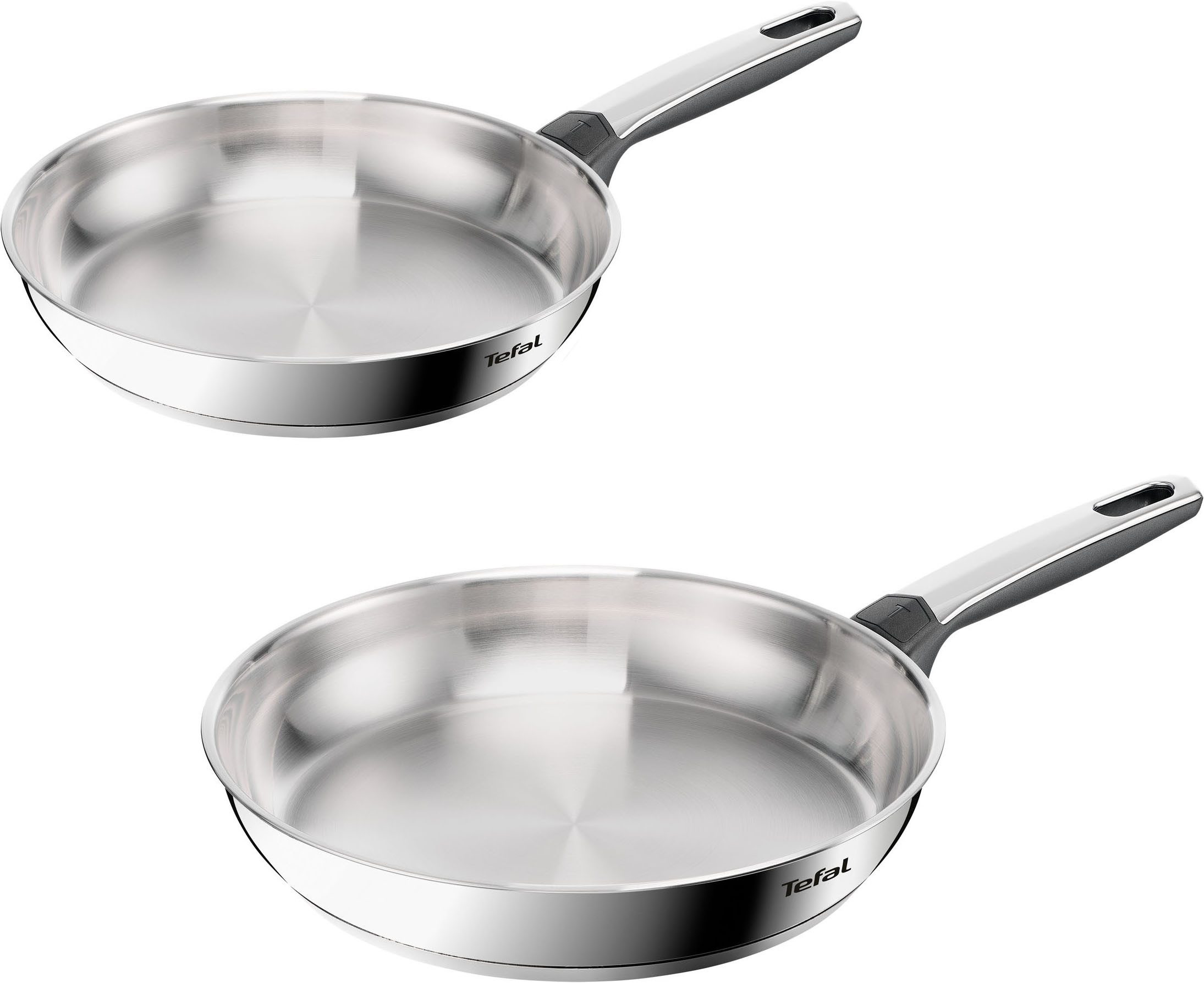 Tefal Pfannen-Set Emotion+, Edelstahl (Set, 2-tlg., je 1 Pfanne 24/28 cm), Premium Edelstahl, Induktion, spülmaschinenfest, hochglanzpoliert