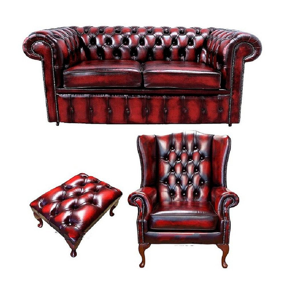 Xlmoebel Chesterfield-Sofa Elegantes Ledersofa mit Textil-Polstern und klassischen Details, Hergestellt in Europa