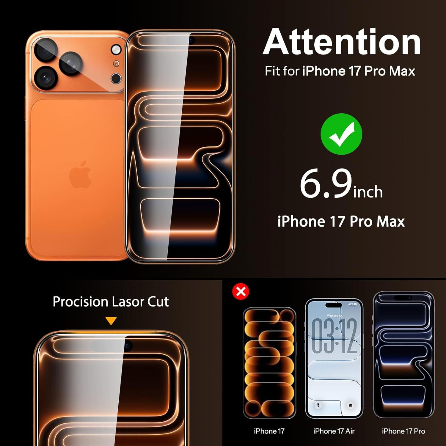 CLM-Tech Kameraschutzglas 2X für Apple iPhone 17 Pro Max 6,9 Zoll, Linse Schutzglas 9H Glas - Folie kristallklar Panzerglas, 2 Stück, Kratzfest – Bild 2 von 5