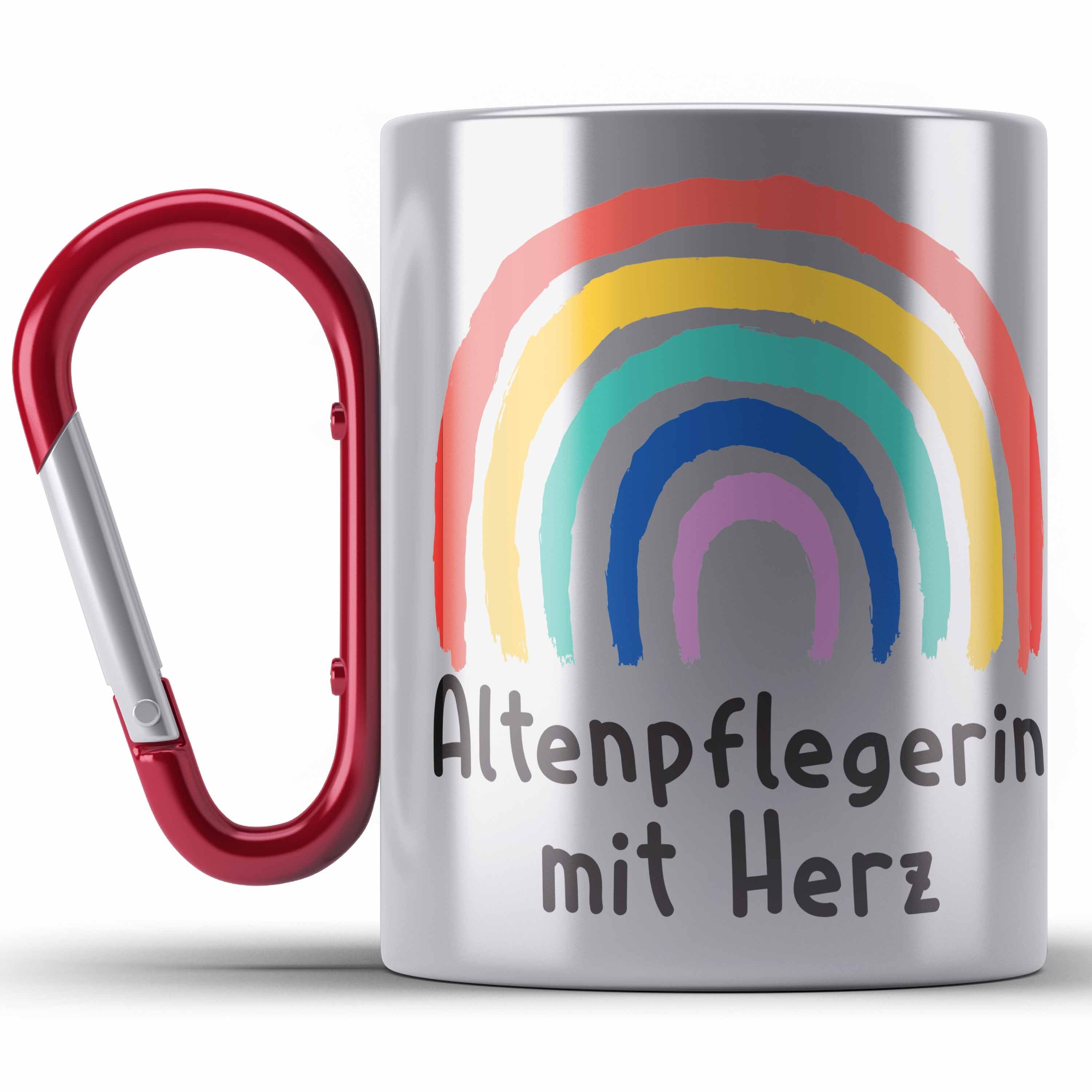 Trendation Thermotasse Altenpflegerin mit Herz Edelstahl Tasse Geschenk