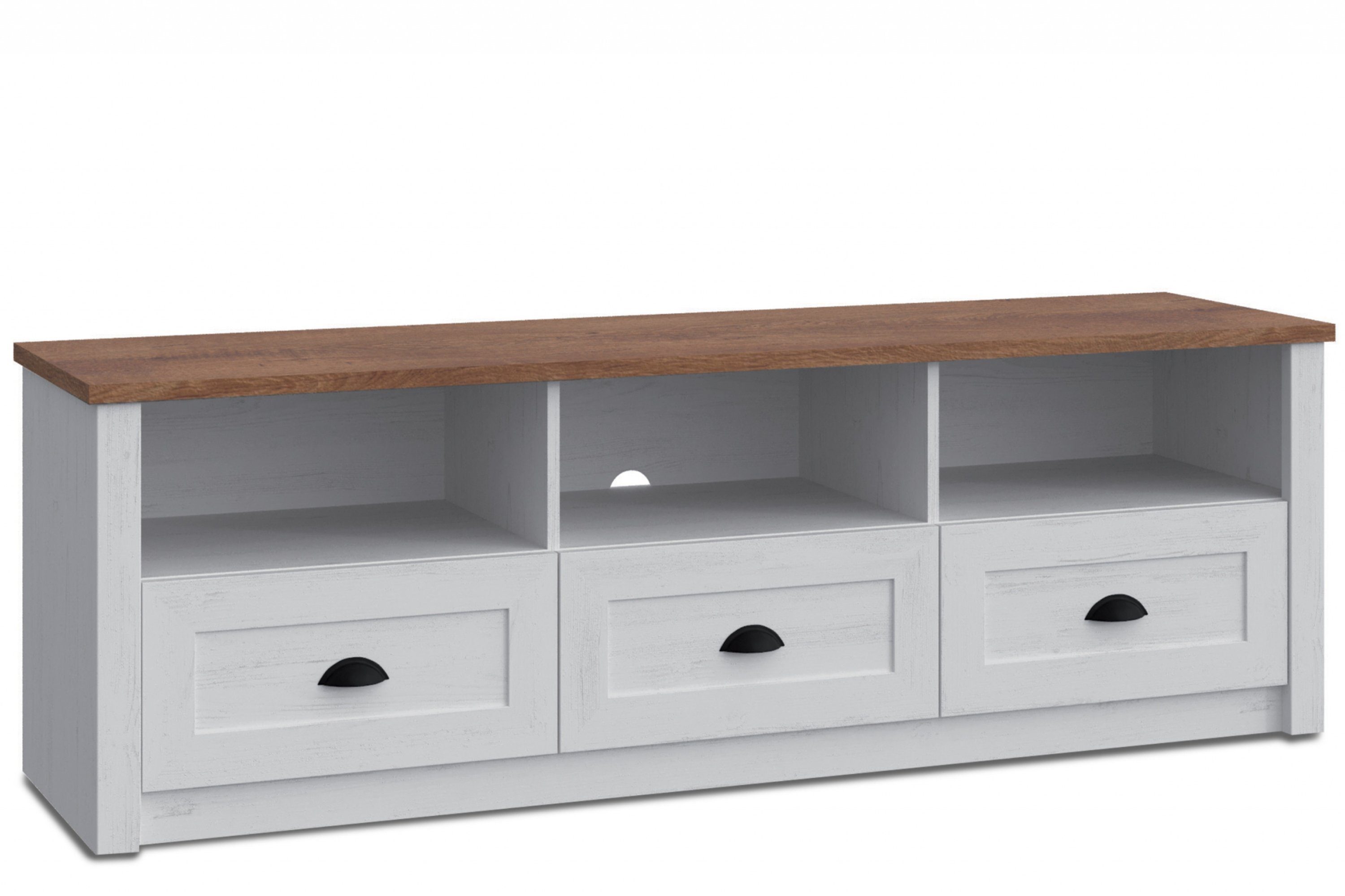 KONSIMO® Lowboard LEMAS TV-Schrank, Fernsehschrank, hergestellt in der EU, zeitloses Design, Provenzalischer Stil, mit Griffe