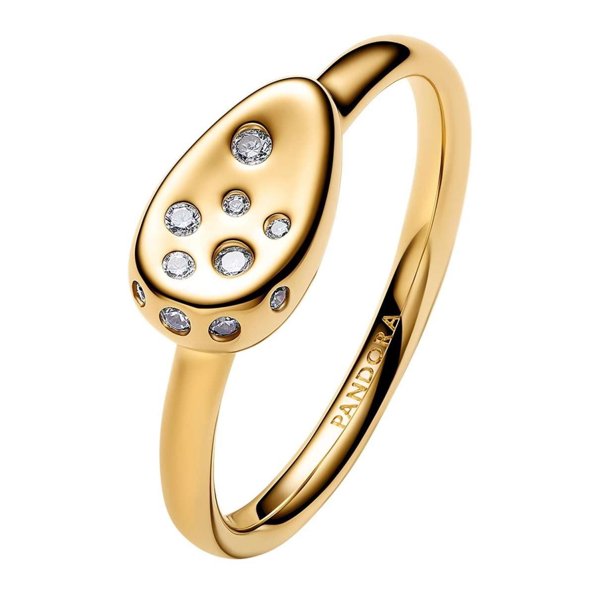 Pandora Siegelring 164672C01, Damenring Medium Ovaler mit Zirkonia Goldfarben