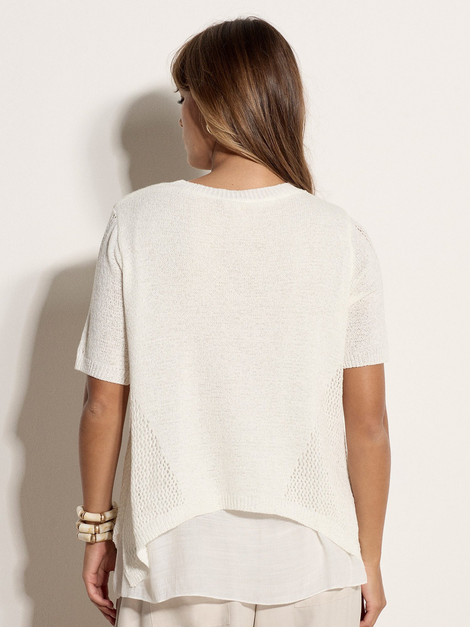 Apricot Spitzenshirt Blumiges Strick-Lagenoberteil Häkelverzierung – Bild 4 von 4