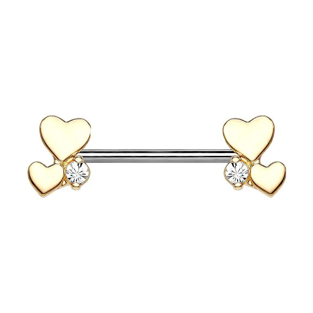 Taffstyle Intimpiercing Intim Brustwarzenpiercing Stab Herzen Kristall, Piercing Intimpiercing Hantel Barbell Brust Stab mit Herzen Glitzer Gold