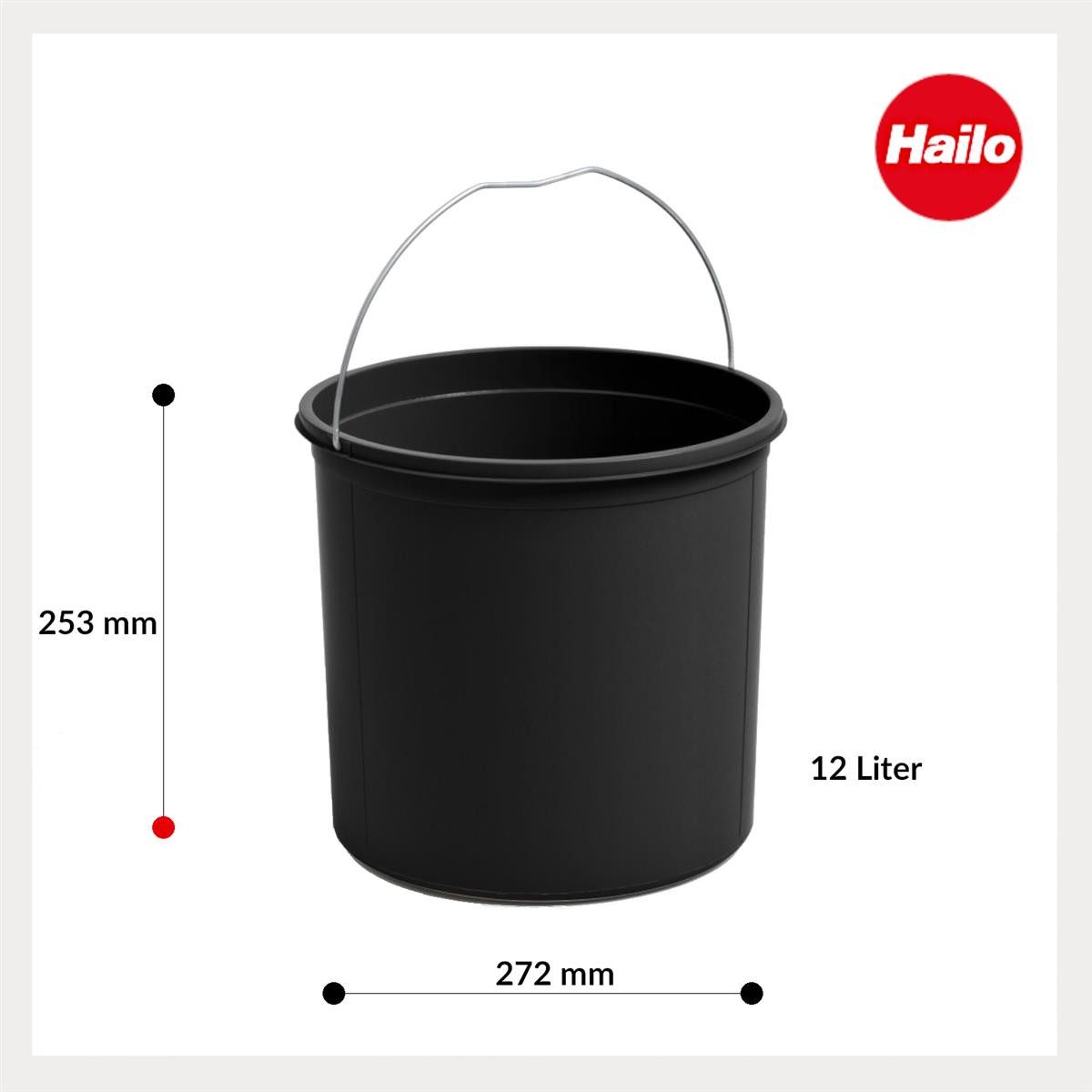 Hailo Einbaumülleimer Hailo Inneneimer 1226579 schwarz 12 Liter 272 x 253 mm rund mit Henkel