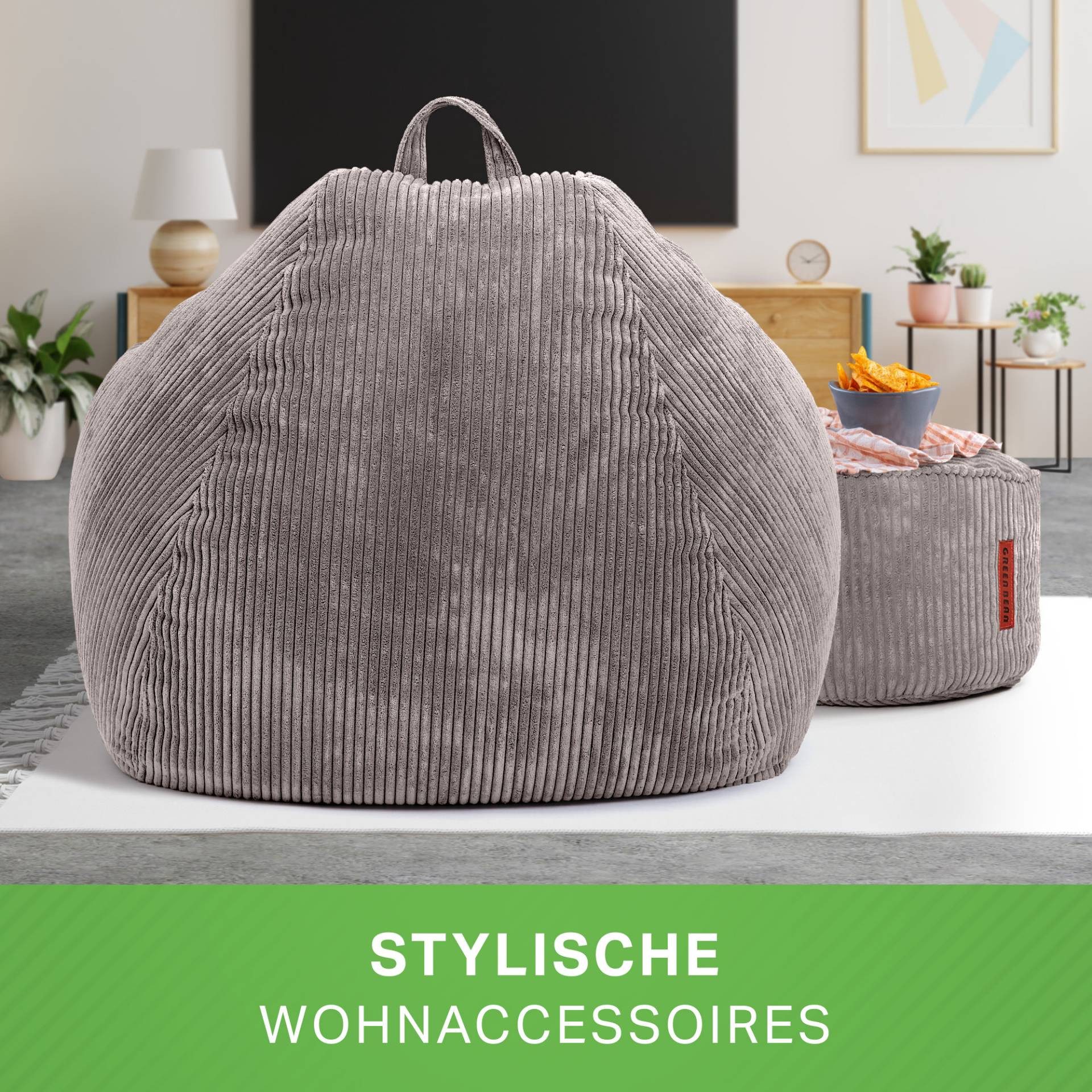 Green Bean Sitzsack XXL Sitzsack Scoop + Hocker aus Cord, Indoor Sitzkissen mit Sitzhocker, Relax Sessel – Bild 5 von 5
