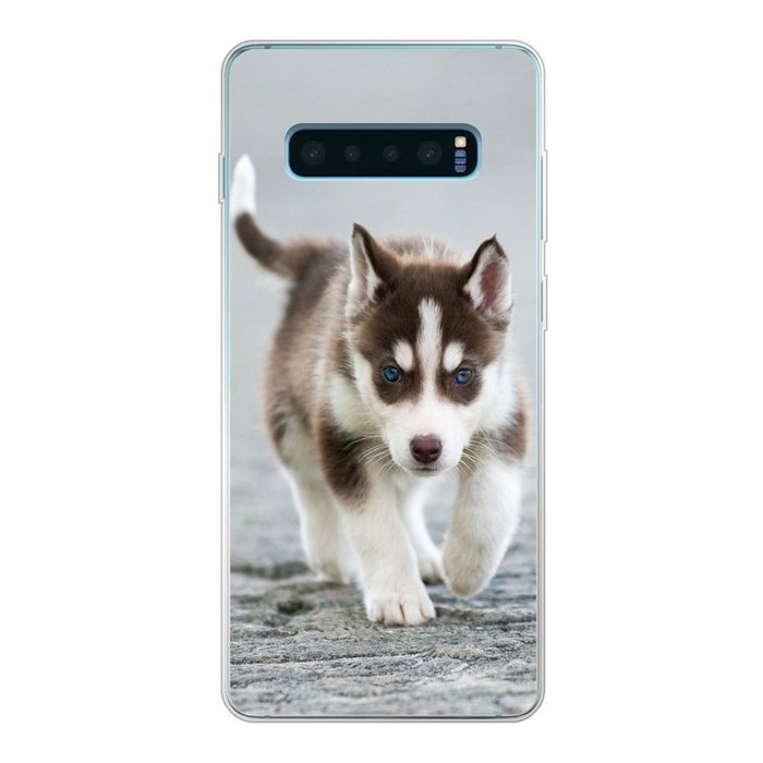 MuchoWow Handyhülle Husky-Welpe läuft über die Straße Phone Case Handyhülle Samsung Galaxy S10 Lite Silikon Schutzhülle