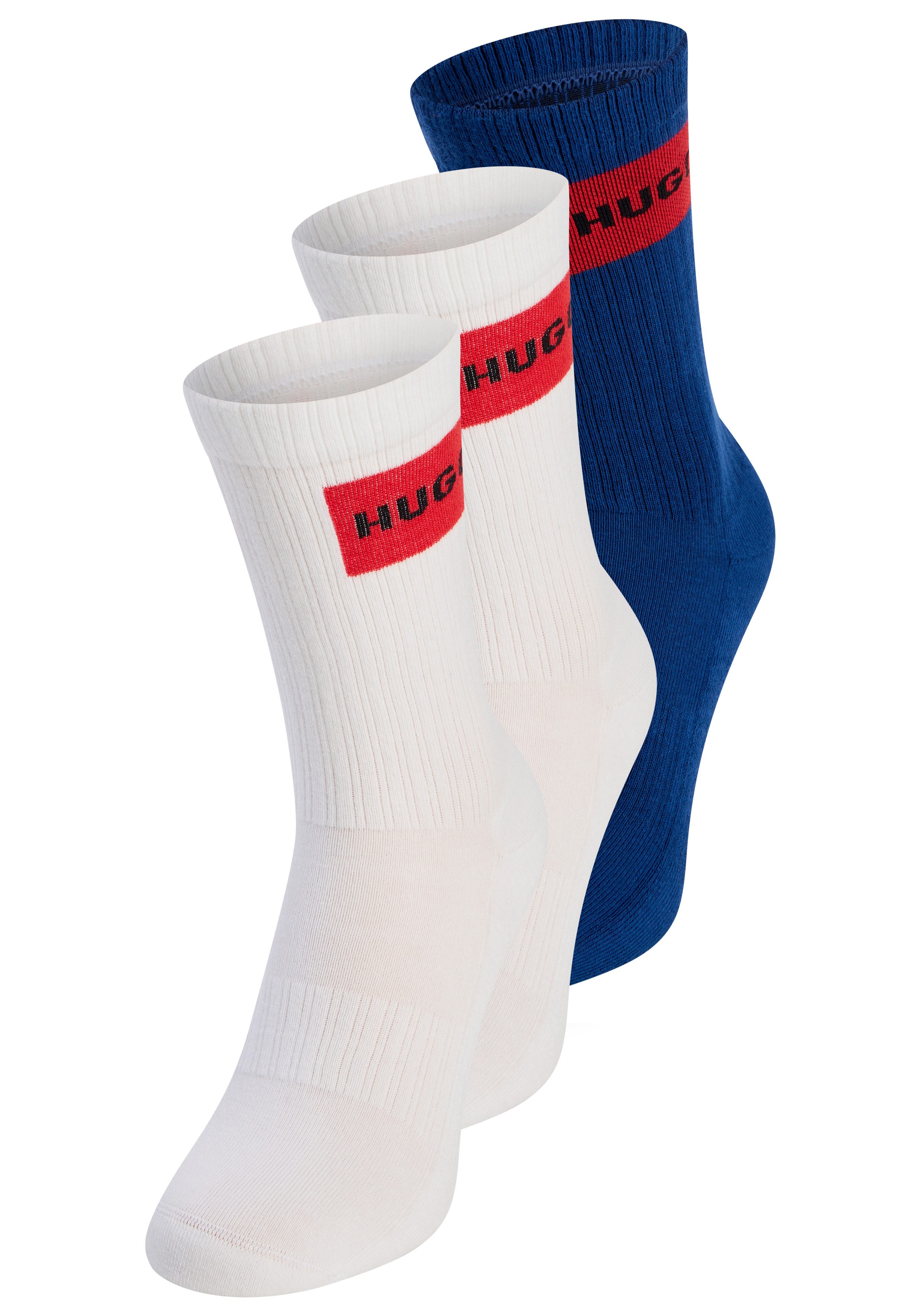 HUGO Freizeitsocken 3P QS RIB LABEL (Packung, 3-Paar, 3er) mit kontrastfarbenen HUGO Logo