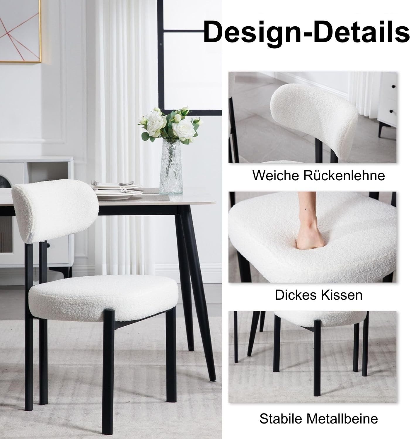 WAHSON OFFICE CHAIRS Esszimmerstuhl aus Teddystoff 2er Set Küchenstuhl mit Metallbeinen, Polsterstühle (2 St)