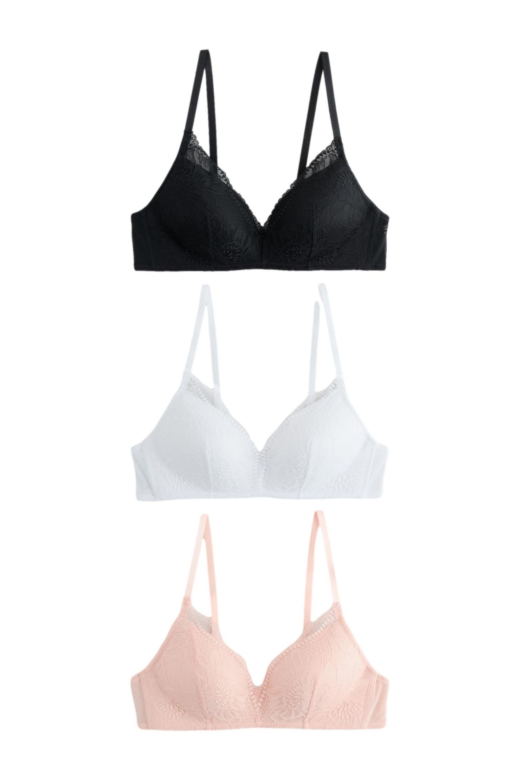 Set: Bügelloser BH Wattierte, bügellose Spitzen-BHs, 3er-Pack