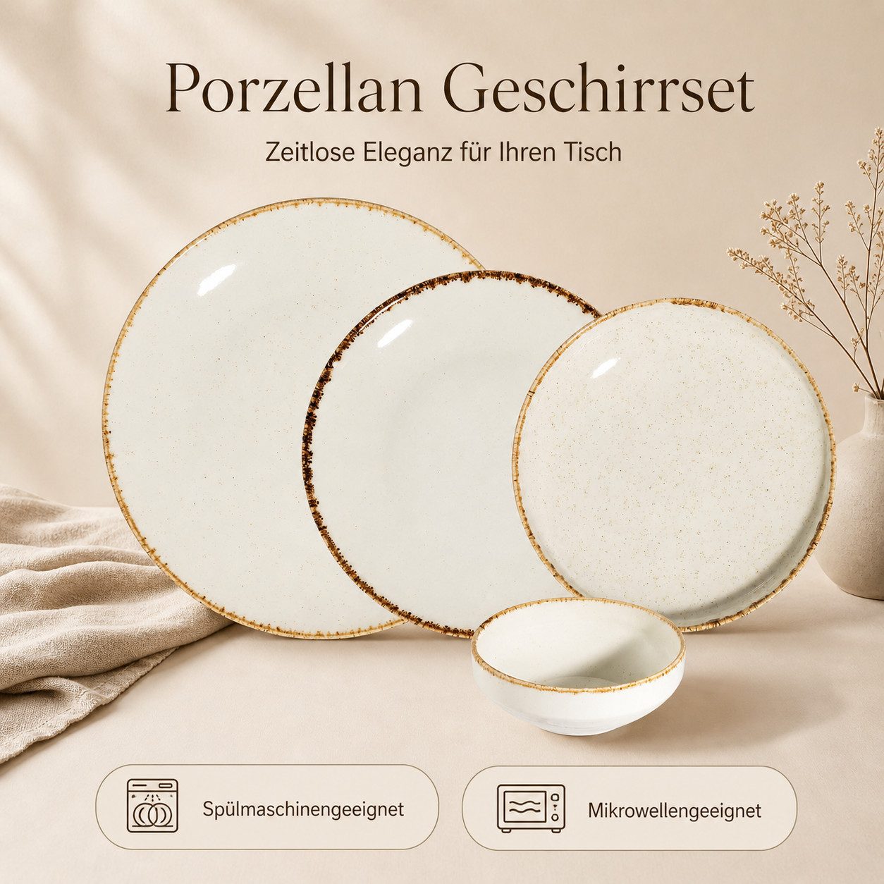 Hermia Concept Geschirr-Set Boho Chic (24-tlg), 6 Personen, Porzellan, Tafelservice, 24 Teile, für 6 Personen