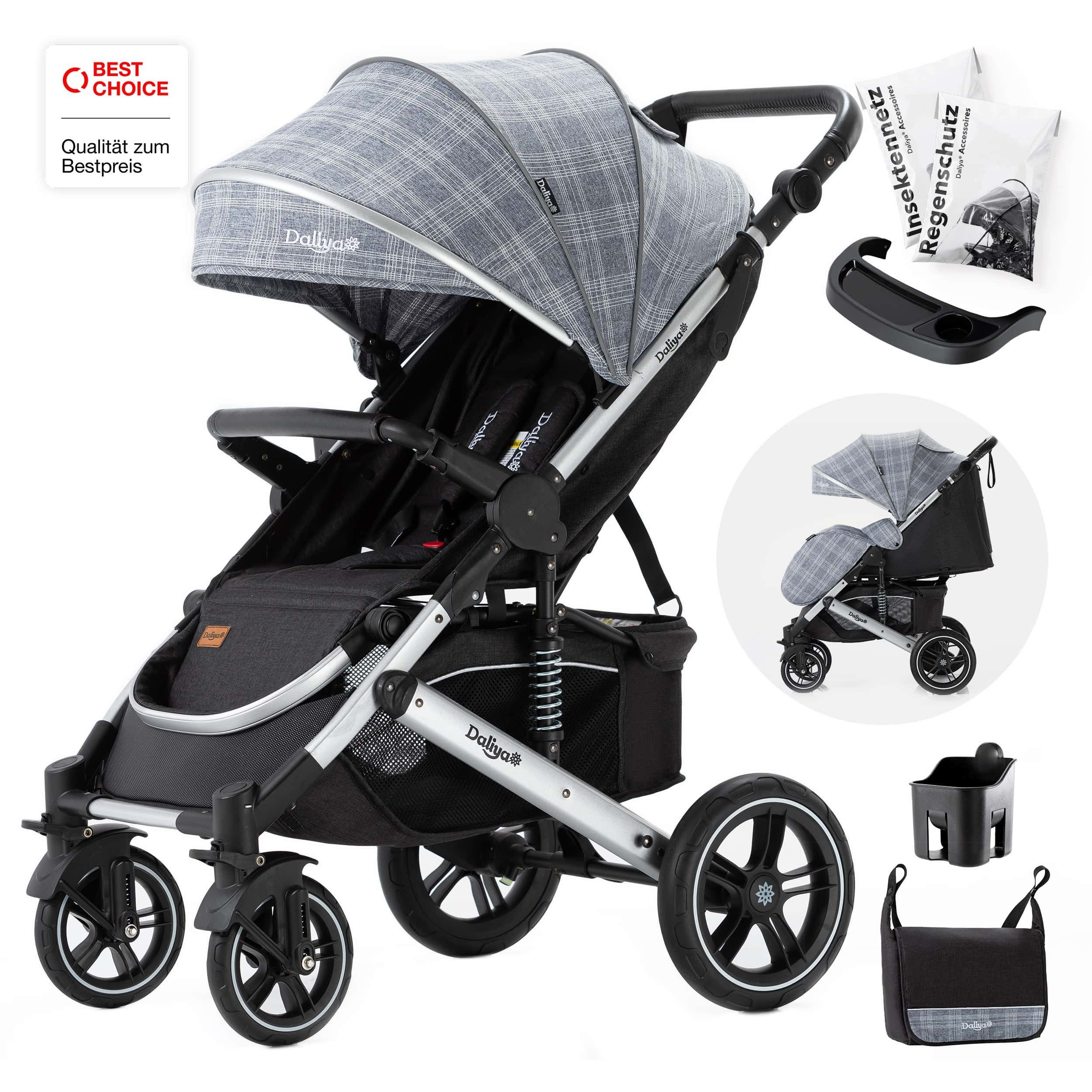 Daliya® Kinder-Buggy RAPIDY Buggy Kinderwagen, XXL Set, kompakt, Kinderbuggy, Sportwagen, (XXL 10-tlg. Komplettset, 10-tlg), Liegeposition, Fußsack, Spieltisch, Wickeltasche, Regenverdeck