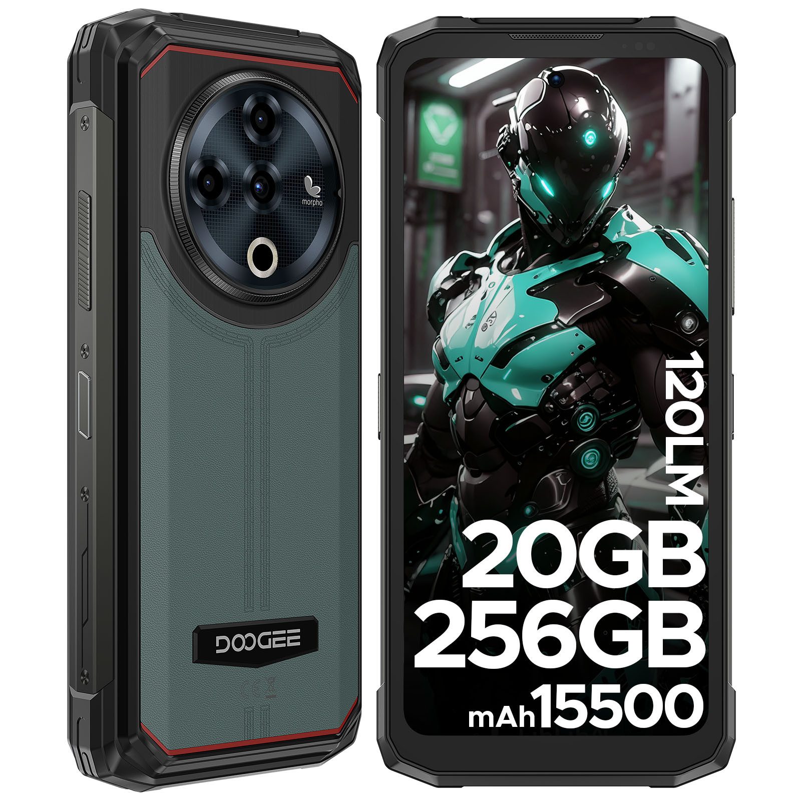 DOOGEE FIRE 6 POWER Android 14 15500mAh,33-W-Schnellladefunktion Smartphone (6.56 Zoll, 256 GB Speicherplatz, 50 MP Kamera, 8GB + 256GB Outdoor Smartphone mit 120LM Taschenlampe)