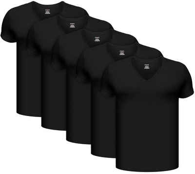 BRUBAKER Unterziehshirt Herren Unterhemd mit V-Neck - Kurzarm Shirt (Set, 5-St., 5er-Pack) V-Ausschnitt T-Shirt aus hochwertiger Baumwolle (glatt) - Extra Lang - Regular Fit - Nahtlos