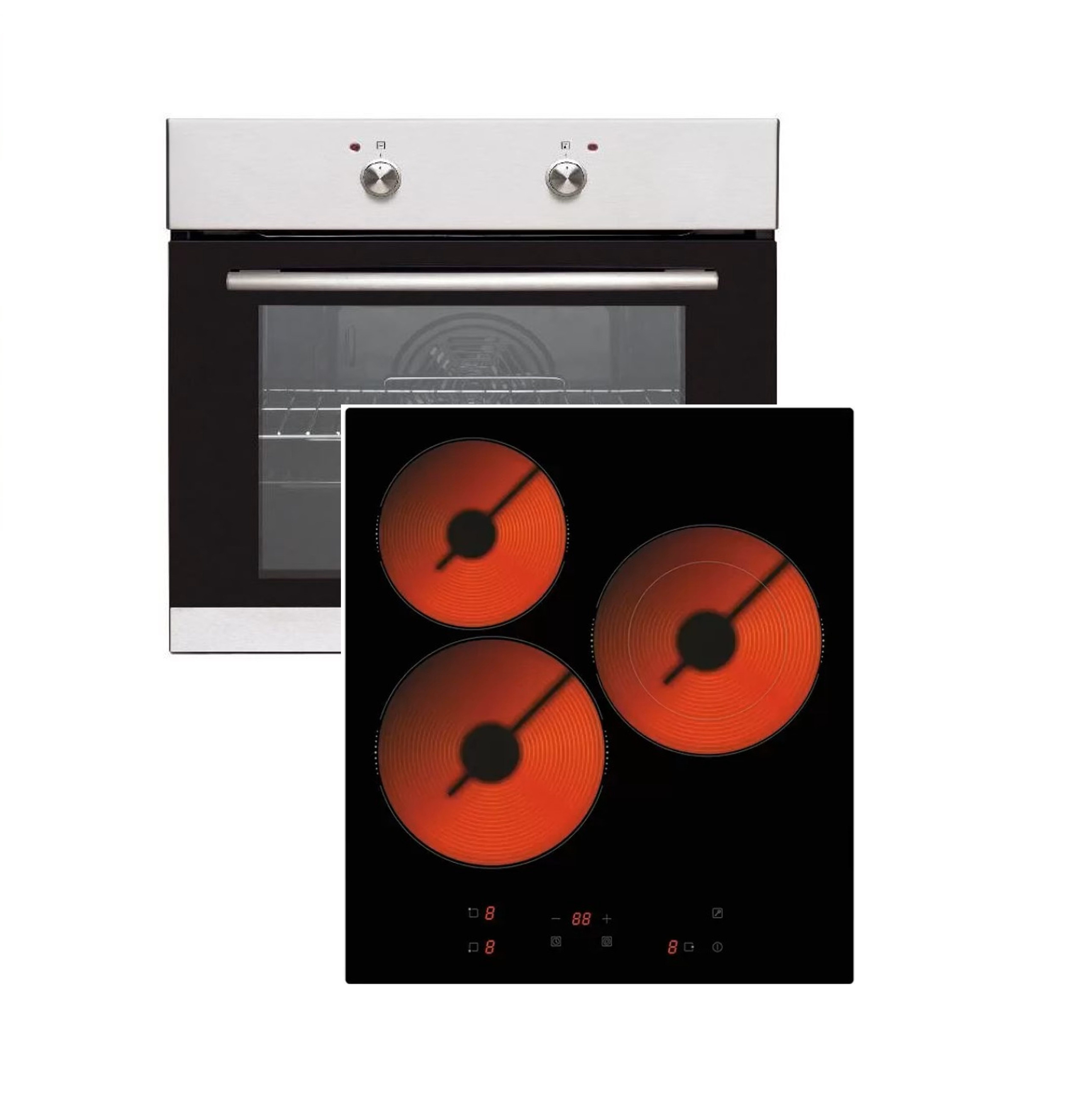 VESTEL Elektro-Herd-Set Einbau-Herdsets Vestel VEB 15016-1+PKM KF3F Glaskeramikkochfeld 45 cm