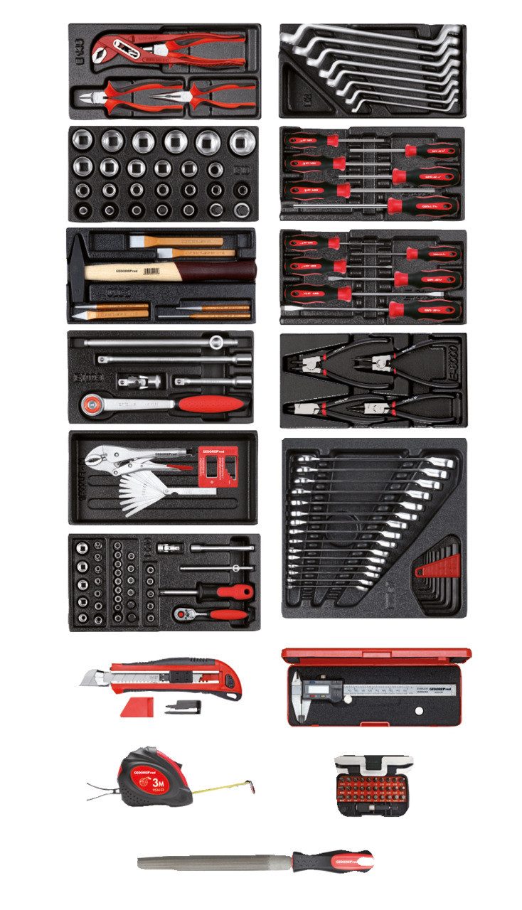 Gedore Red Werkzeugset R21010002 Werkzeugsatz 11x CT-Module + diverse Werkzeuge 166-teilig