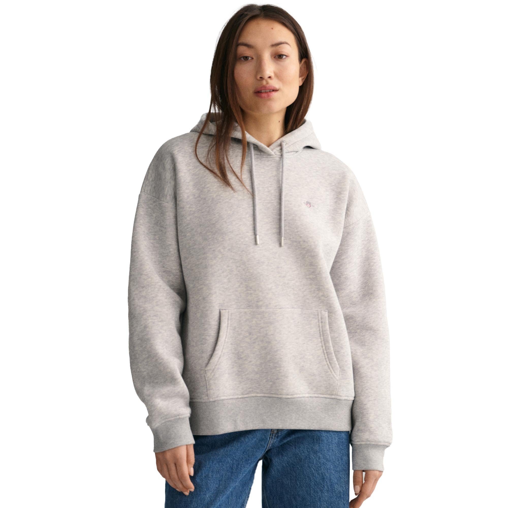 HOODIE - Sweater Sweatshirt SHIELD REGULAR Damen Grau Gant