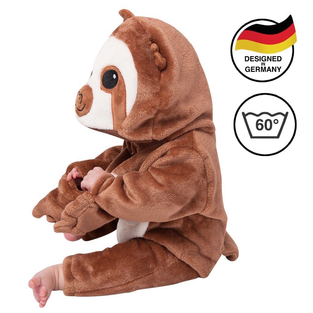 Corimori Strampler Baby Onesie Jumpsuit Kostüm in den Größen 60-90cm (1-tlg) Strampler, Fasching, Kigurumi, Tierkostüme, Babys, Faultier "Henry" – Bild 5 von 5