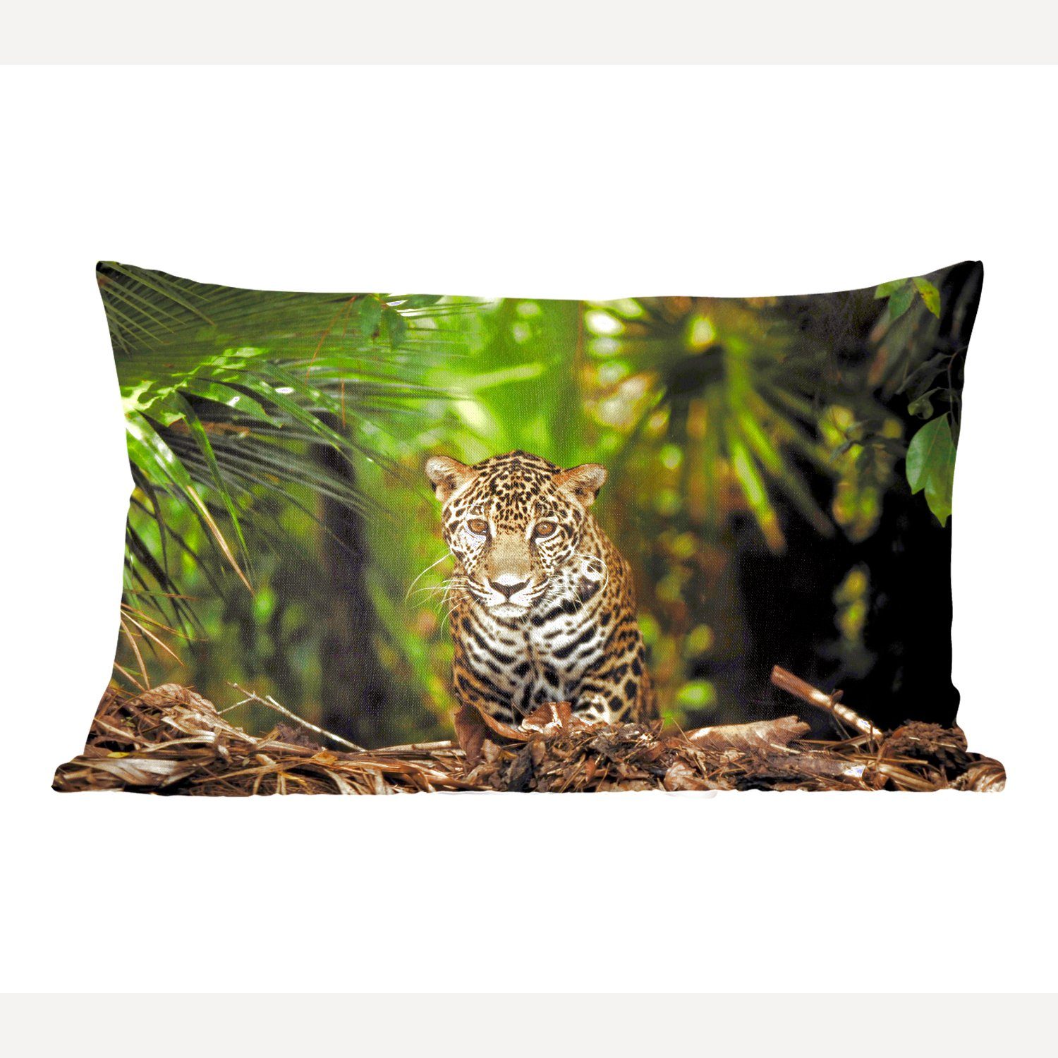 MuchoWow Dekokissen Junger Jaguar im Dschungel, Wohzimmer Dekoration, Zierkissen, Dekokissen mit Füllung, Schlafzimmer