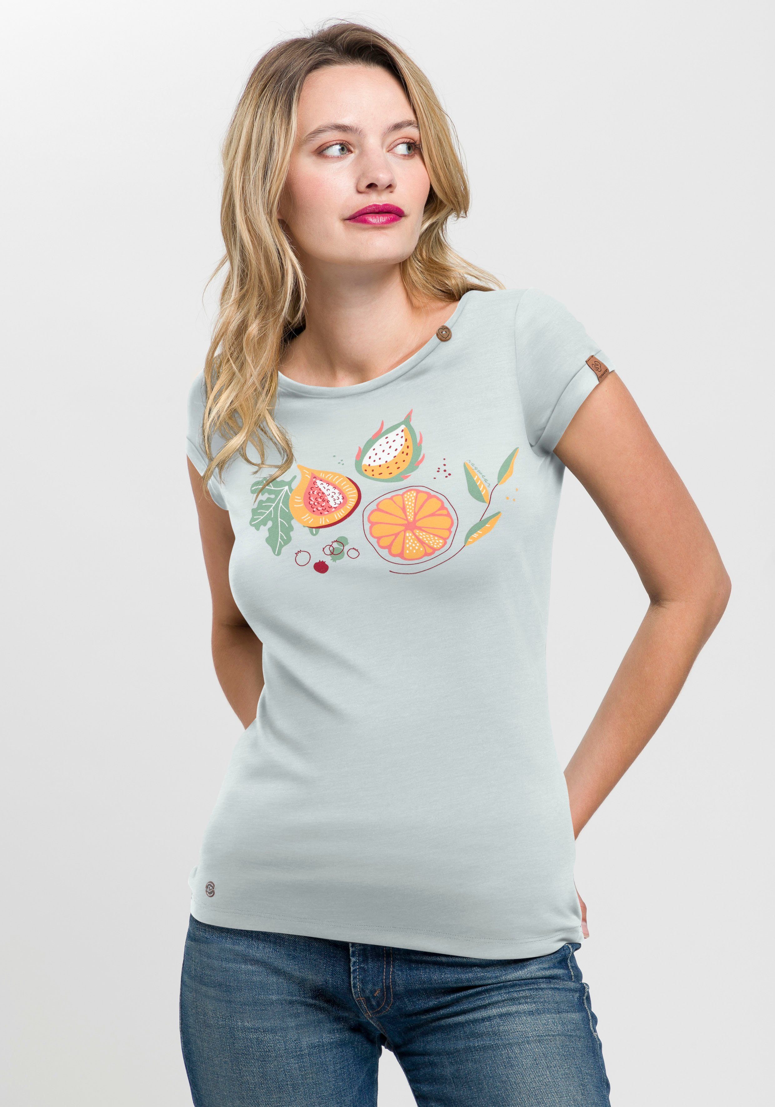 light Ragwear aqua Front-Print T-Shirt PRINT mit MINT