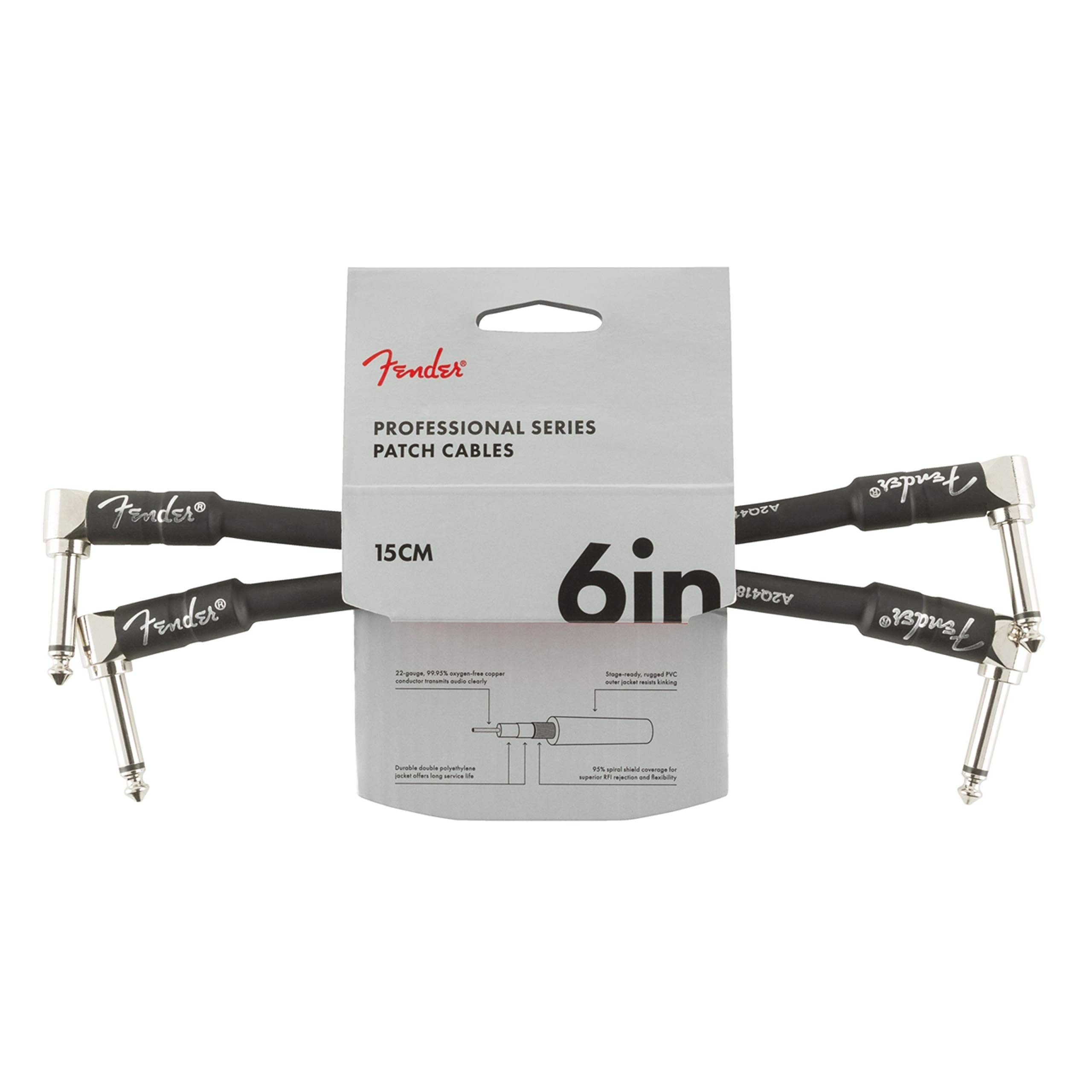Fender Audio-Kabel, Professional Patch Cable BLK 15 cm - Stereo Patchkabel