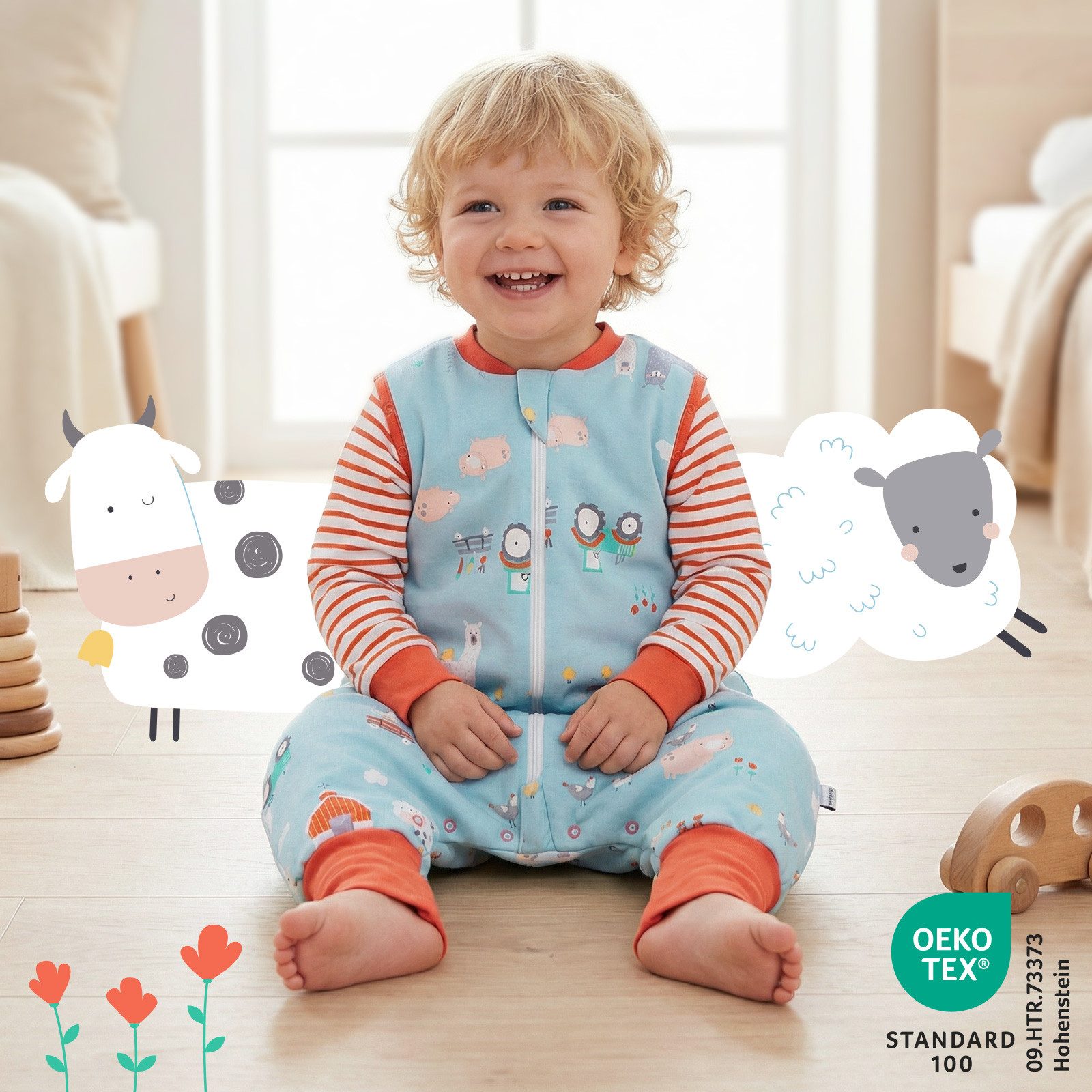 Schlummersack Kinderschlafsack Bio Schlafsack mit Füßen und umklappbaren Bündchen, 2.5 Tog OEKO-TEX