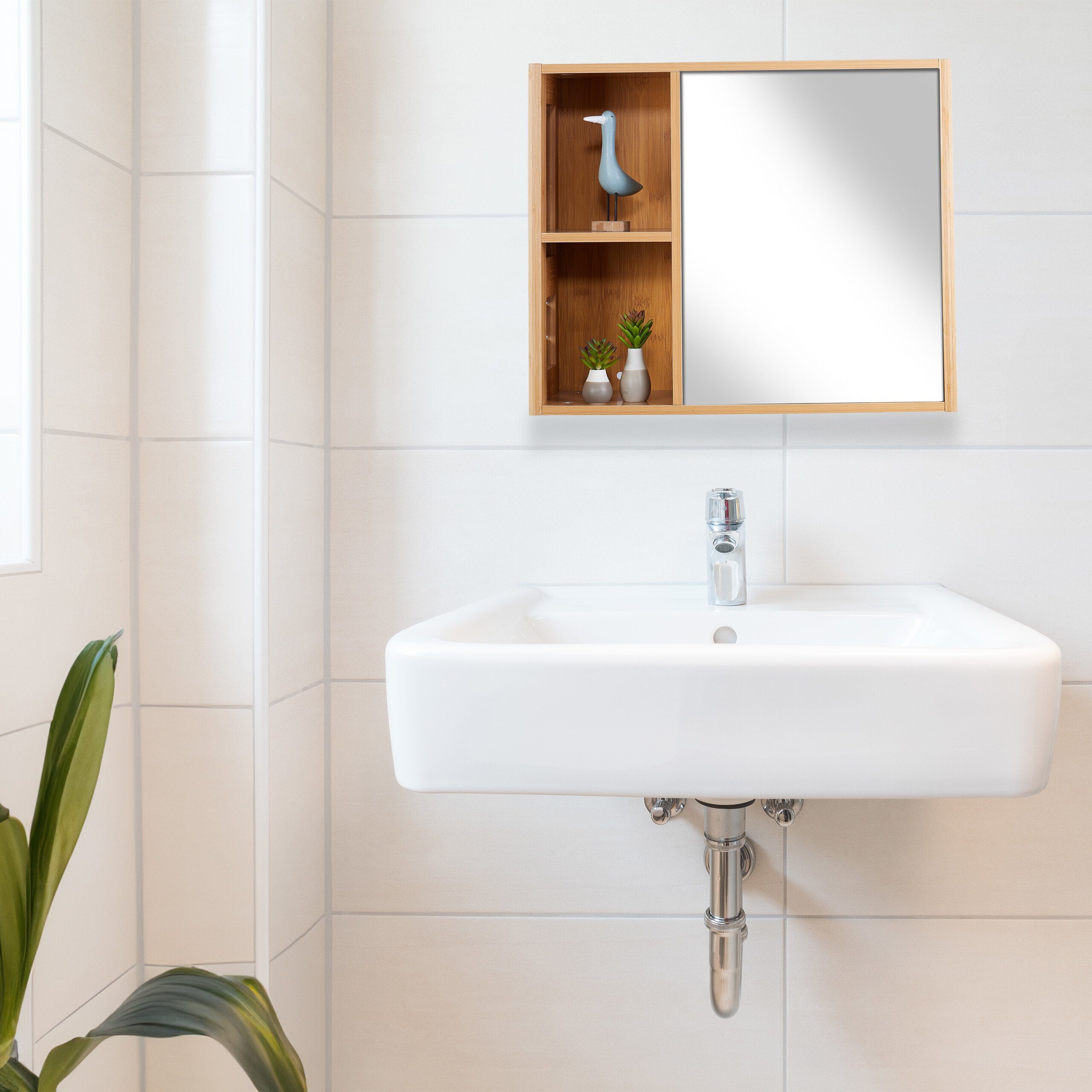 relaxdays Spiegelschrank Badezimmerspiegelschrank mit Regalfächern