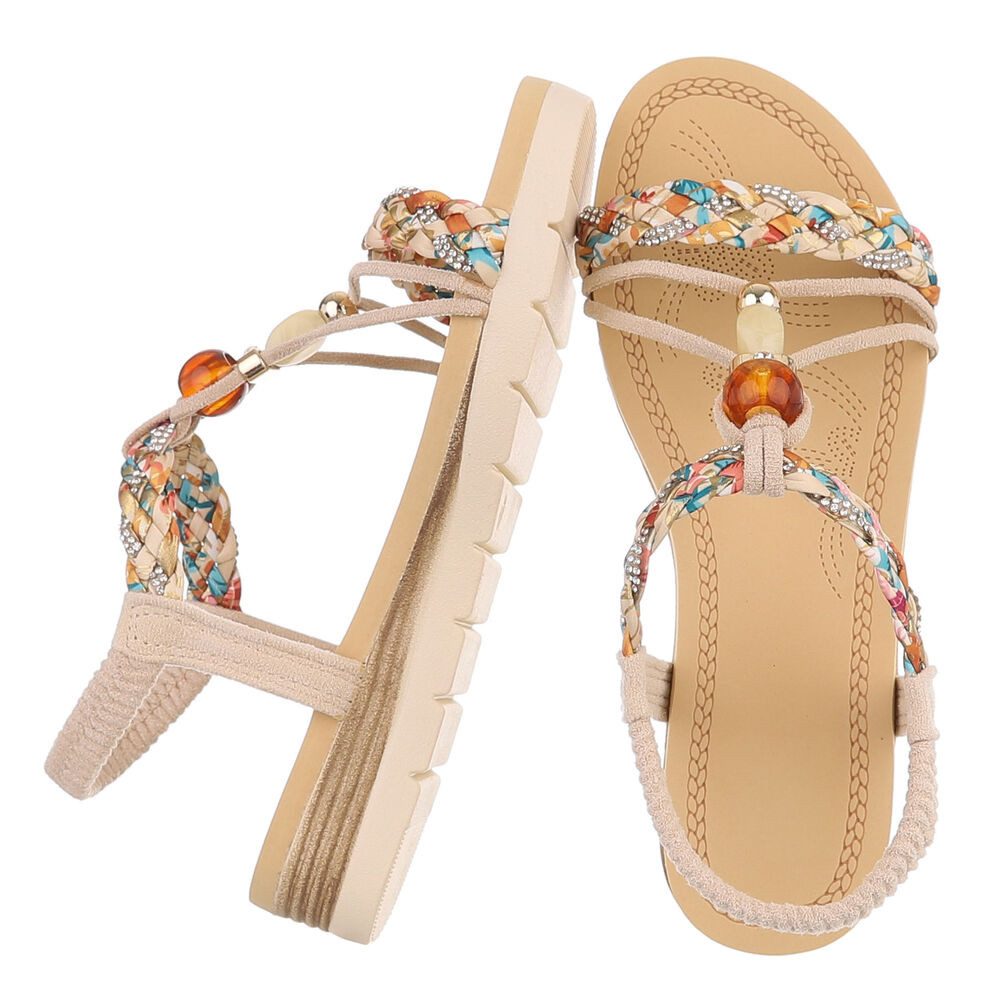 Ital-Design Damen Sandale mit Schmuckdetails und Riemendesign Riemchensandalette (91971204) Keilabsatz/Wedge Keilsandaletten in Beige