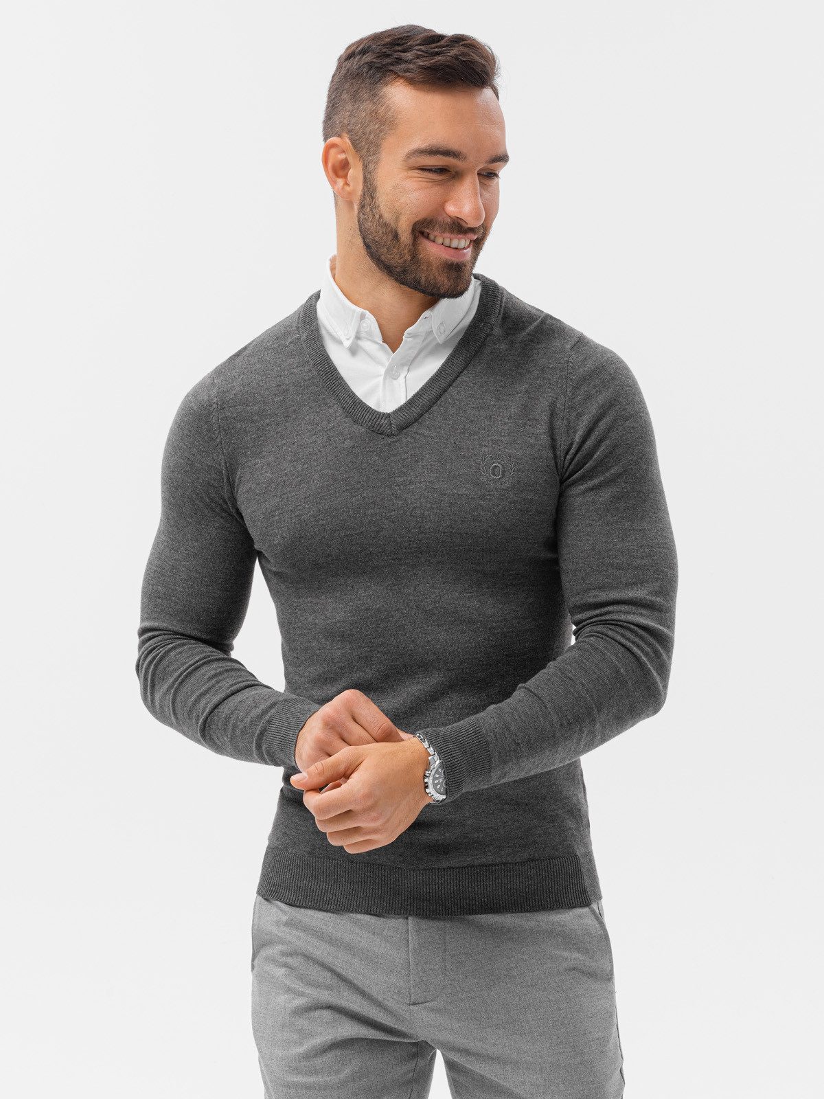 OMBRE V-Ausschnitt-Pullover Herren-Pullover mit weißem Kragen