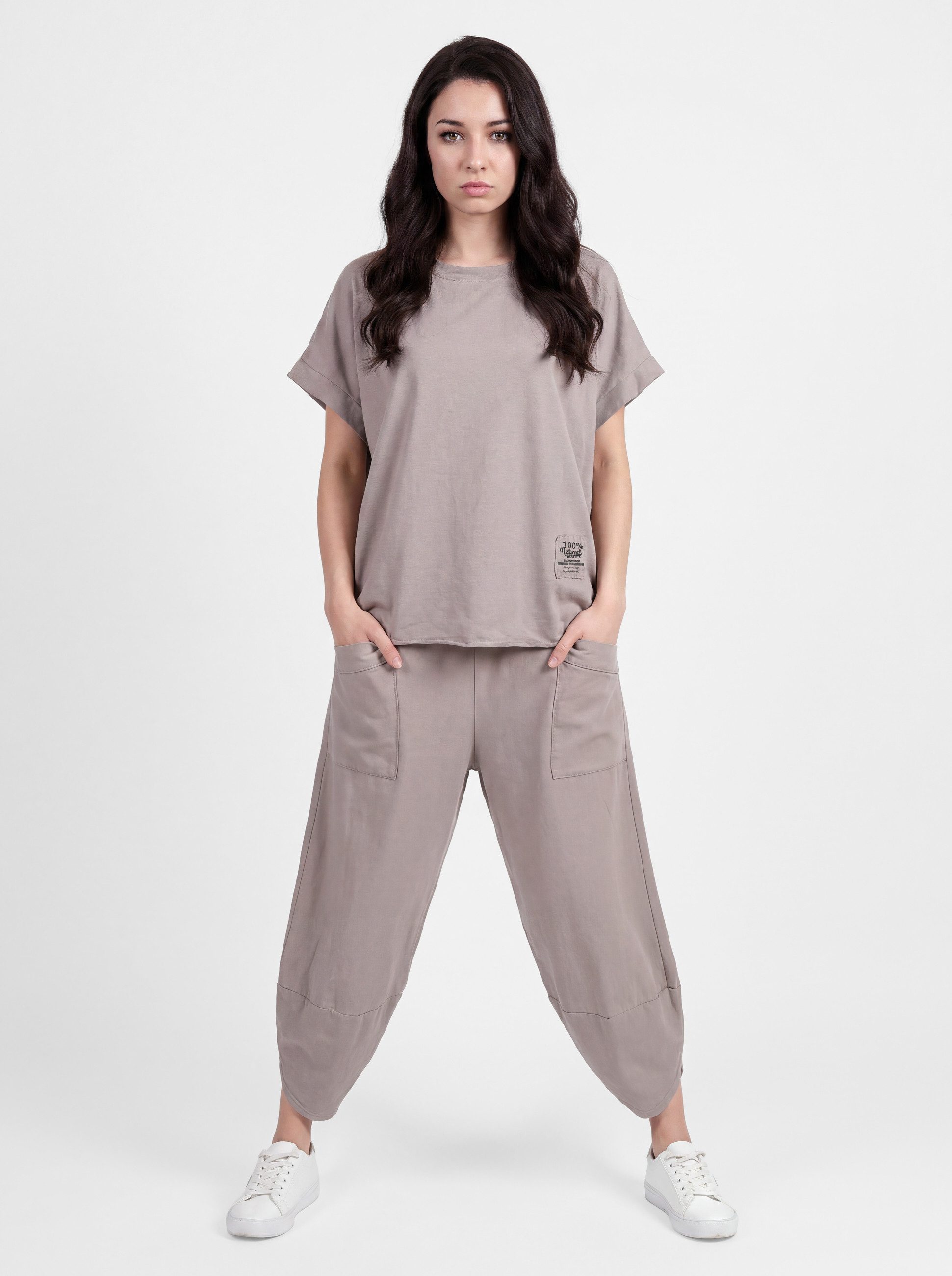 Jogginganzug Oversized Kurzarm Sweatanzug Set mit 7/8-Hose