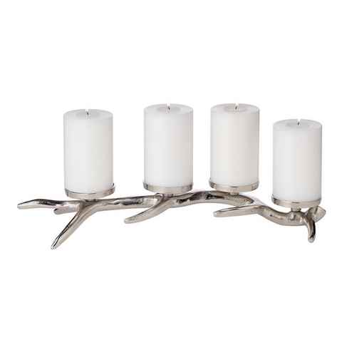 EDZARD Adventsleuchter Kingston, Kerzenleuchter Geweih-Design, Kerzenkranz aus Aluminium mit Silber-Optik, Adventskranz für Stumpenkerzen, Höhe 13 cm