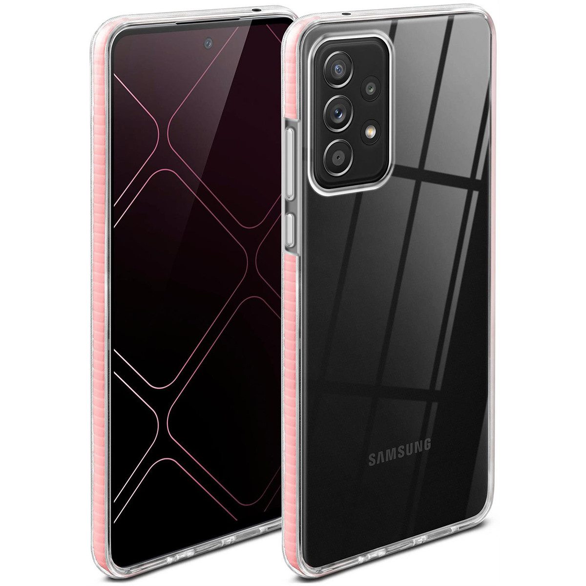 ONEFLOW Handyhülle für Samsung Galaxy A52 Hülle Silikon Cushion Case Rosa 6,5 Zoll, Schutzhülle Transparent Bumper Back Cover Silikonhülle Durchsichtig