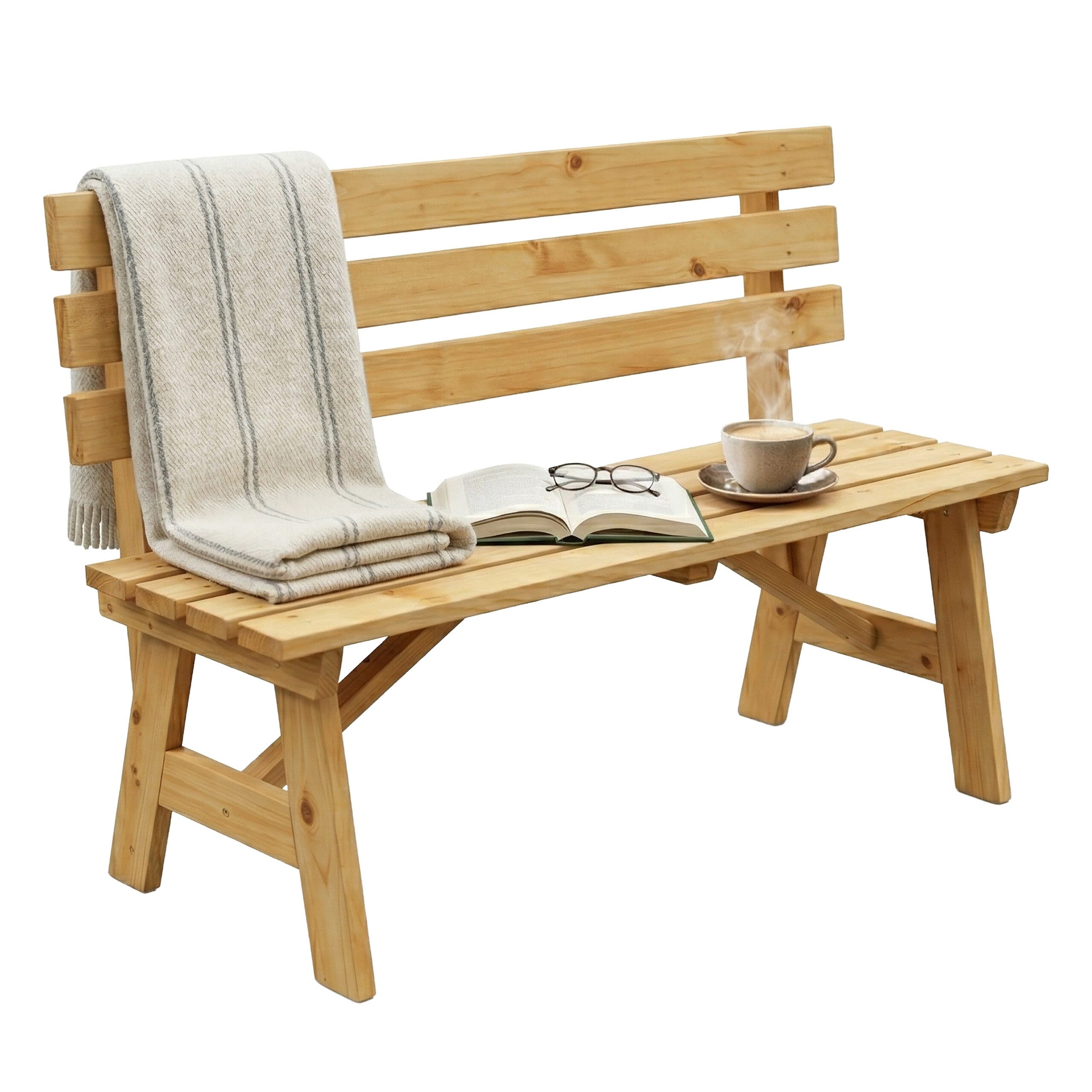 relaxdays Gartenbank mit Rückenlehne Tannenholz, natur