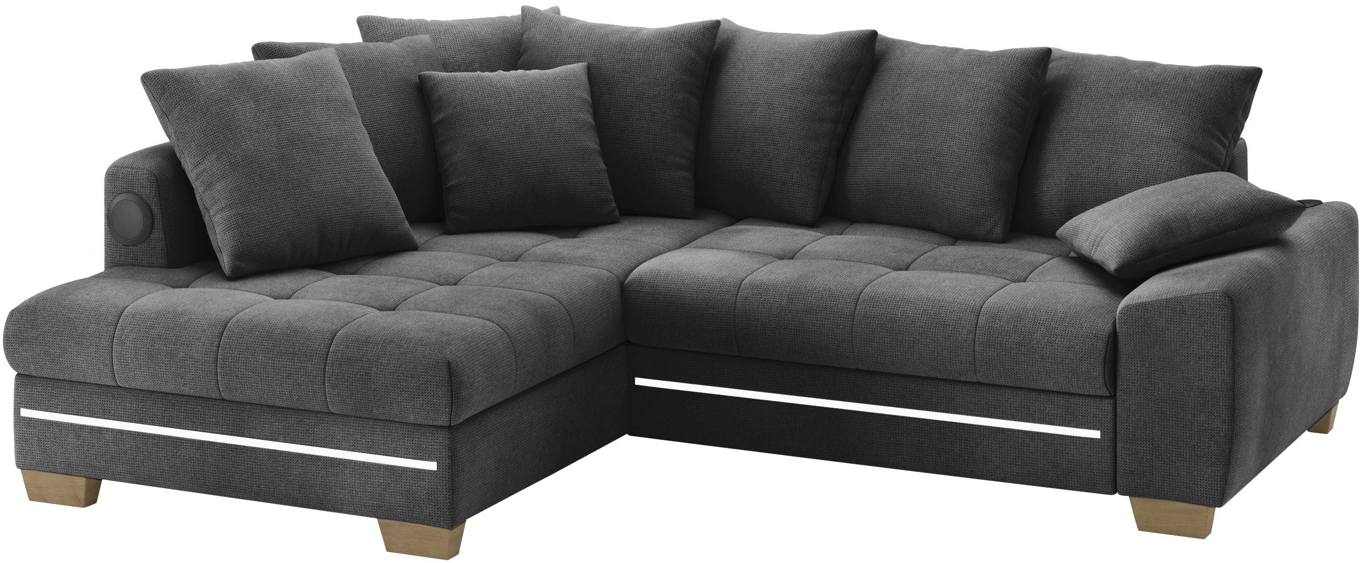 Mr. Couch Ecksofa Nikita II, L-Form, RGB-LED, Bluetooth-Soundsystem, wahlweise mit Bett, Bettkasten