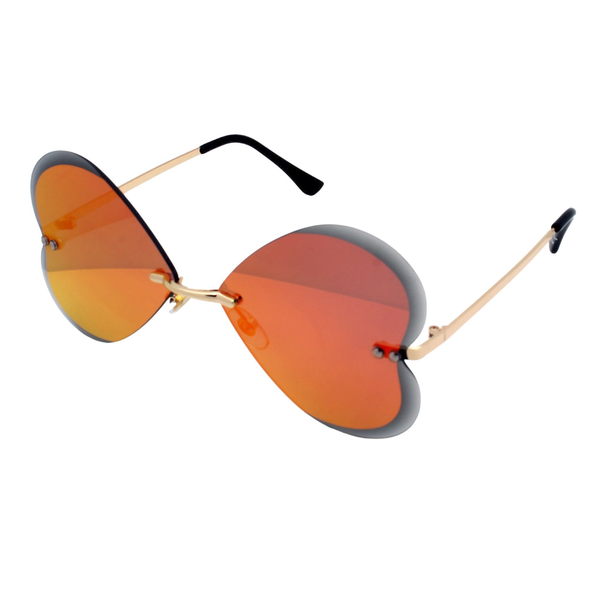 LUXXADA Sonnenbrille (Festivalbrille Herz Sonnenbrille Damen große Herzform Gläser Rahmenlos, Herzbrille Rahmenlos aus Metall mit Brillenbeutel) Herz Brille Hochwertige Facettenschliff Gläser leicht Verspiegelt Rot